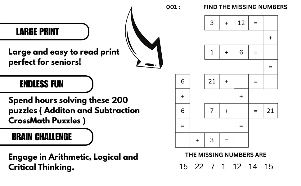 200 Crossmath Puzzles: Addition and Subtraction for Kids (Ages 4-8) | Ebook | Printable PDF product image (3)
