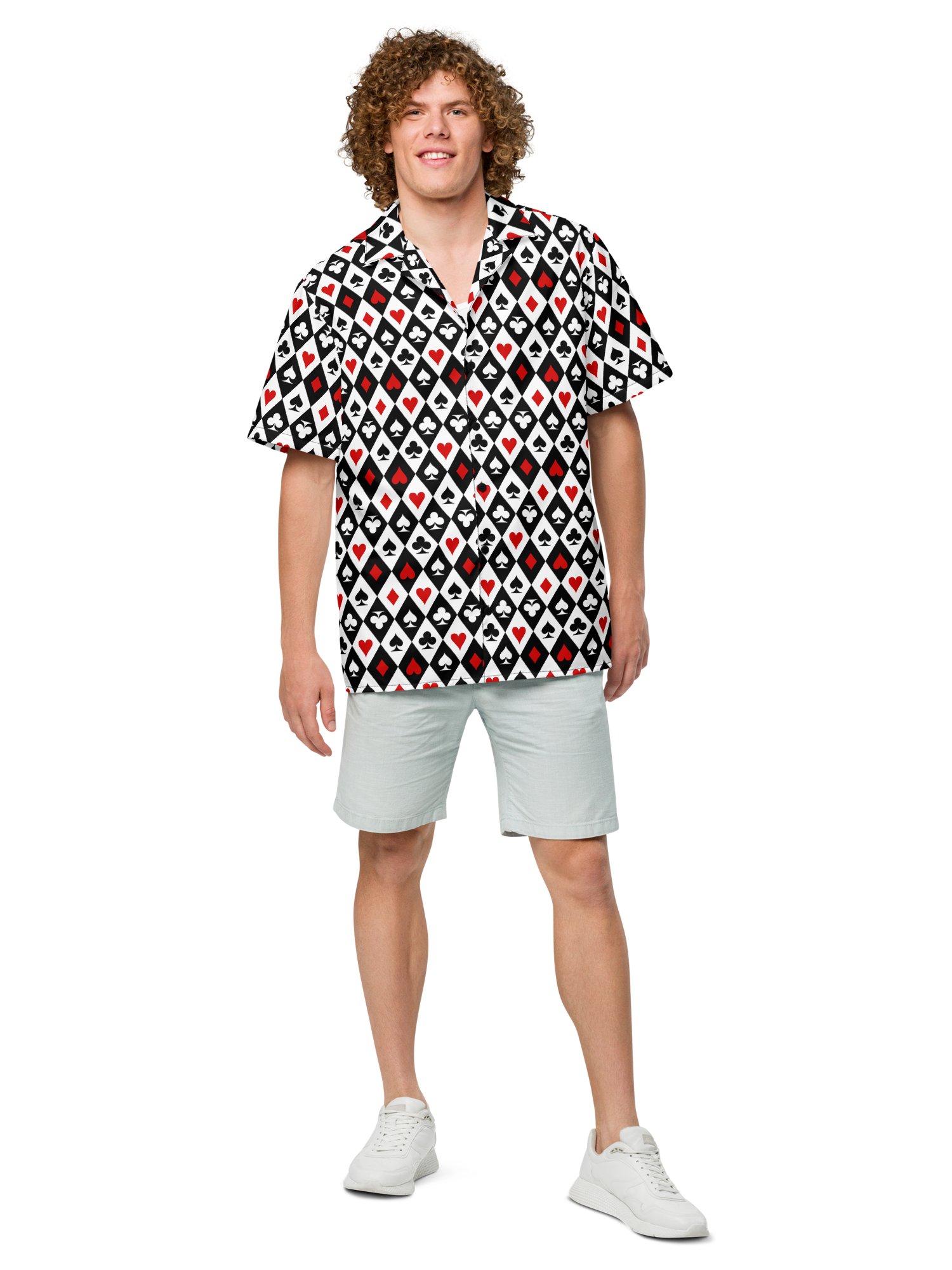 Retro Playing Card Suits Argyle All-Over Print Hawaiian Shirt product image (2)