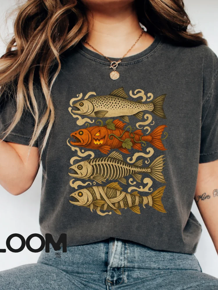 Halloween Trout Fish Ghost Pumpkin Skeleton Mummy T-Shirt product image (61)