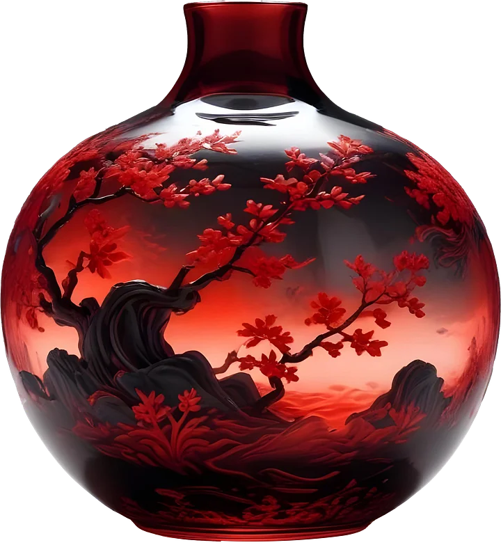 Chinese Art Glass Vase – Fiery Blossom Elegance PNG product image (1)