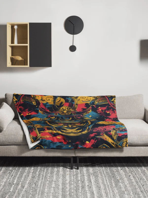 Japanese Samurai Throw Blanket | Vintage Oni Kabuto Fleece Blanket product image (14)