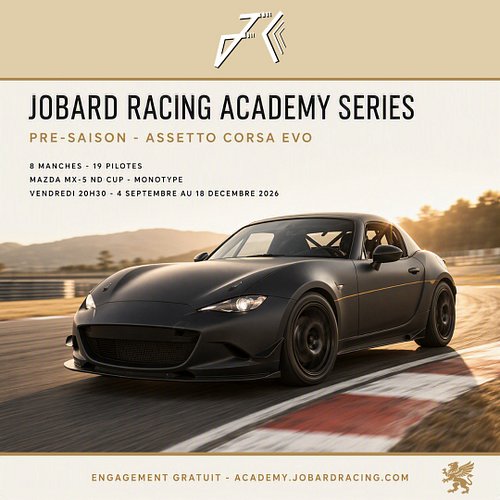 JOBARD Racing Academy Series 2026 pré-saison

Les engagements de la JOBARD Racing Academy Series sont ouverts : academy.jobar...