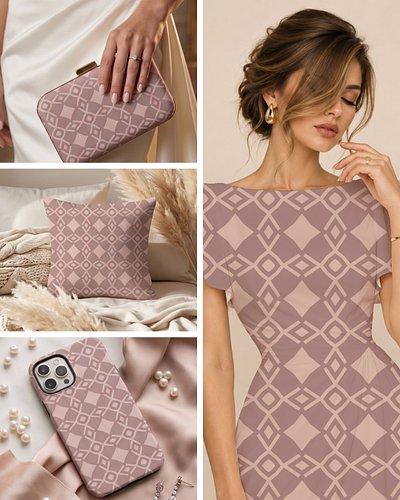 This geometric pattern blends warm dusty mauve tones with delicate neutral accents, creating a timeless look that feels at ho...