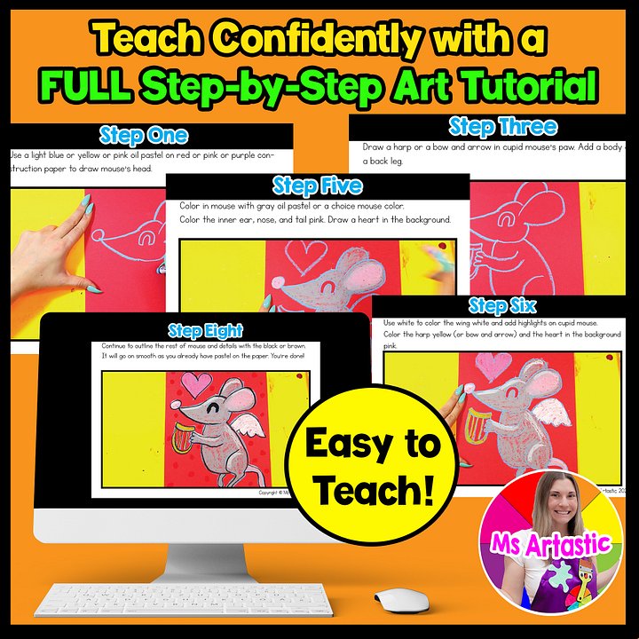 Valentines Day Art Lesson Cupid Mouse Valentine Art Project Reading Writing product image (2)