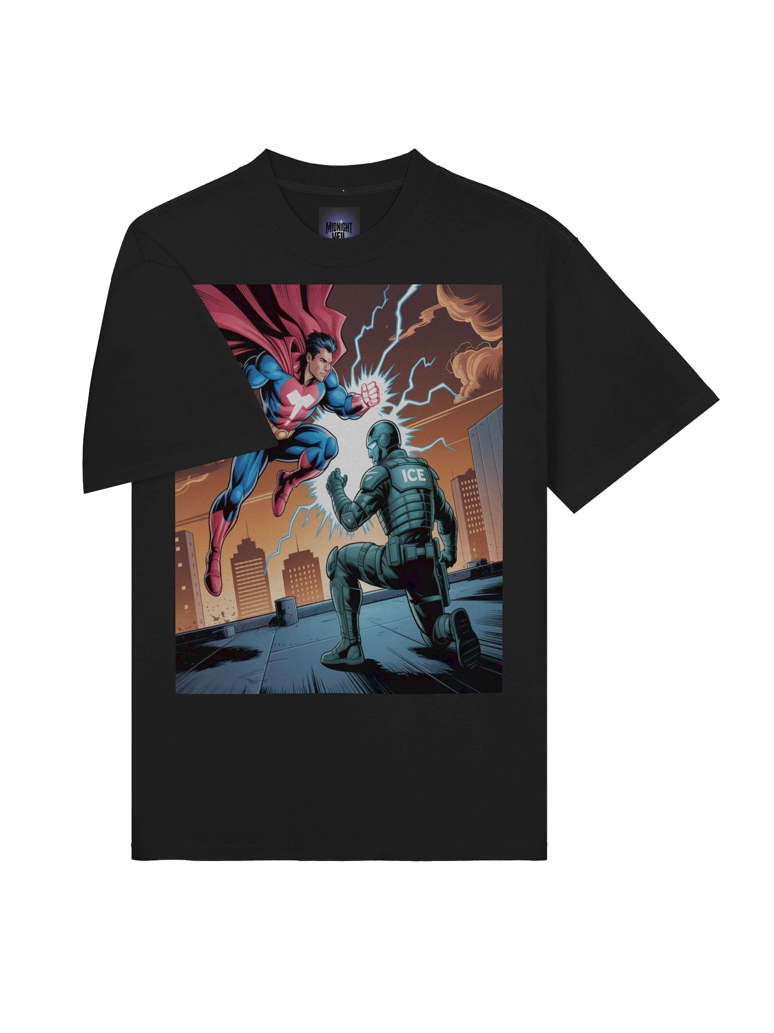 Shadowed Sentinel vs. Frostbound ICE Enforcer: Urban Eclipse Clash Oversized Faded T-Shirt product image (5)