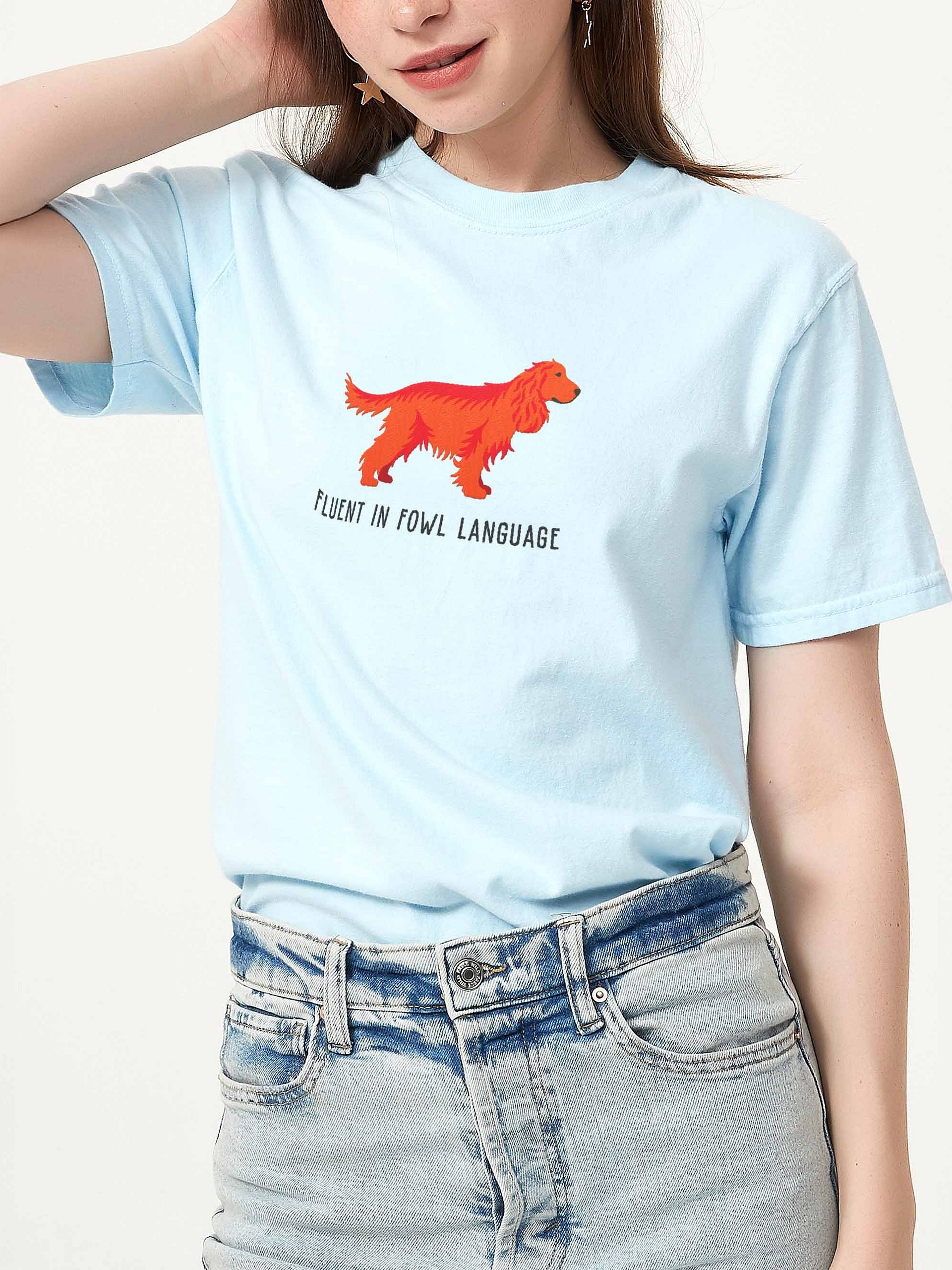 Fluent in Fowl Language T-Shirt(Embroidered) of an English Cocker Spaniel(Red) product image (2)