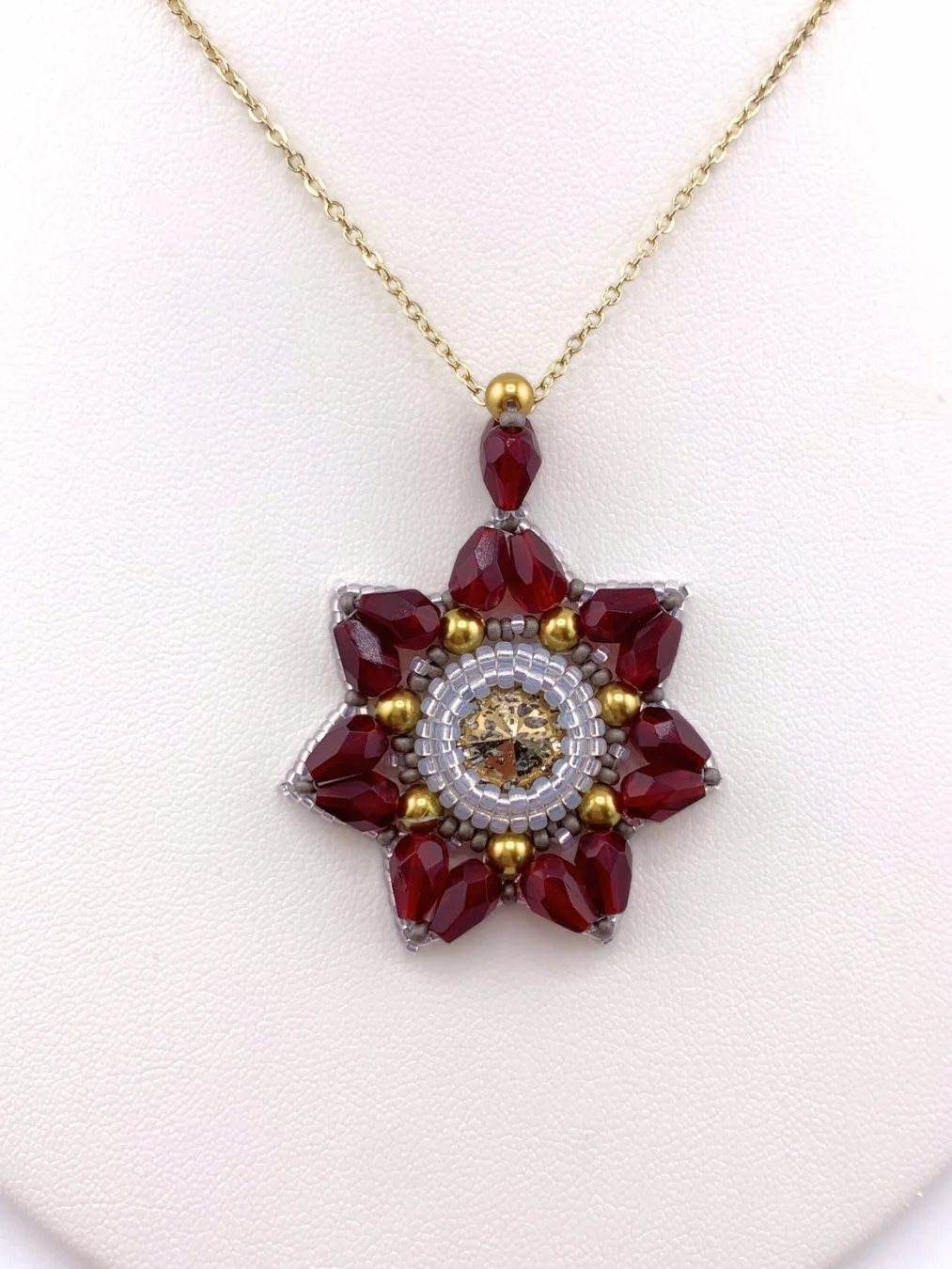 Floral Reflection Beaded Pendant - Red/Gold product image (1)