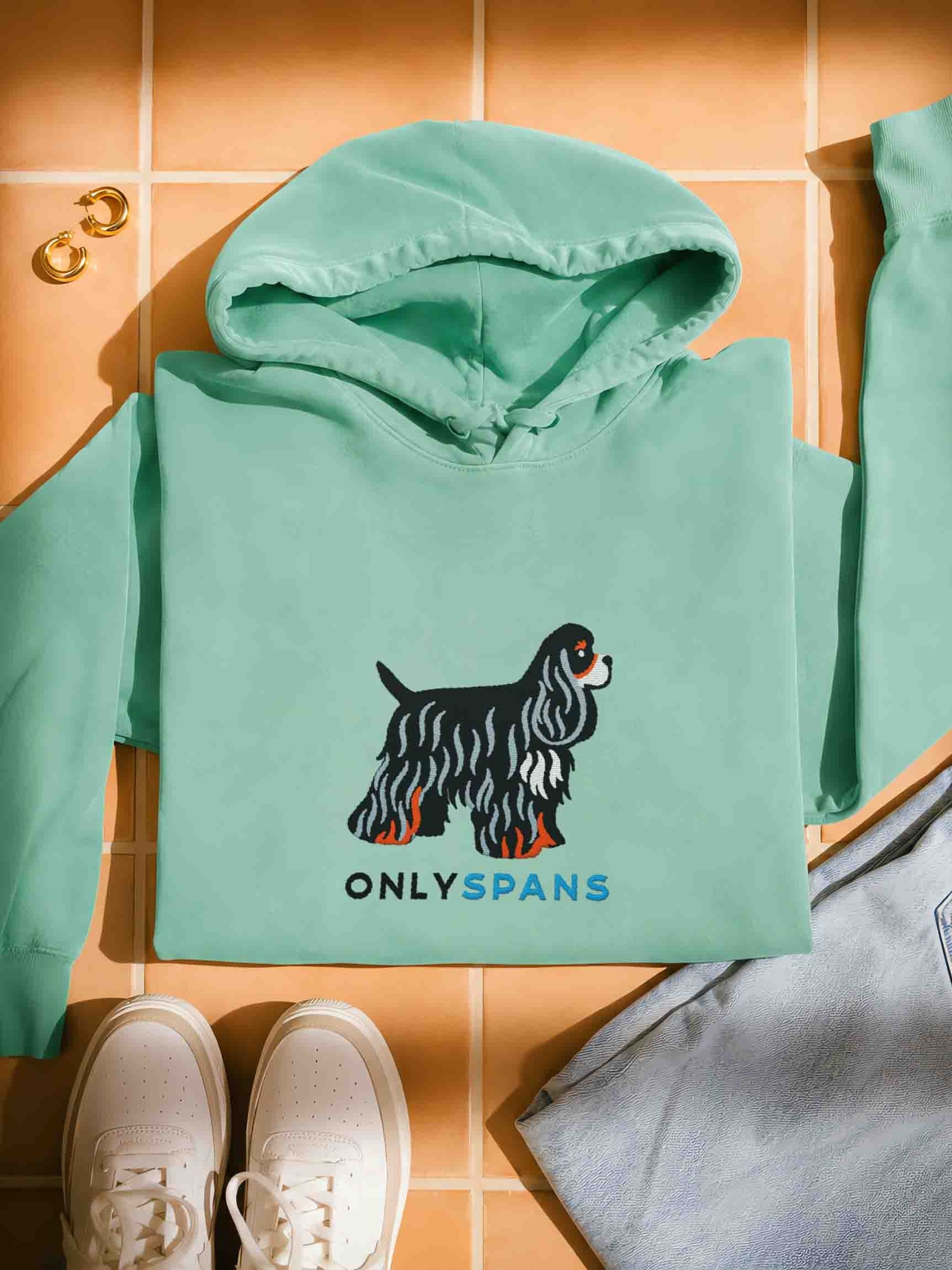 Only Spans Premium Hoodie (Embroidered) of an American Cocker Spaniel(Tricolor) product image (1)
