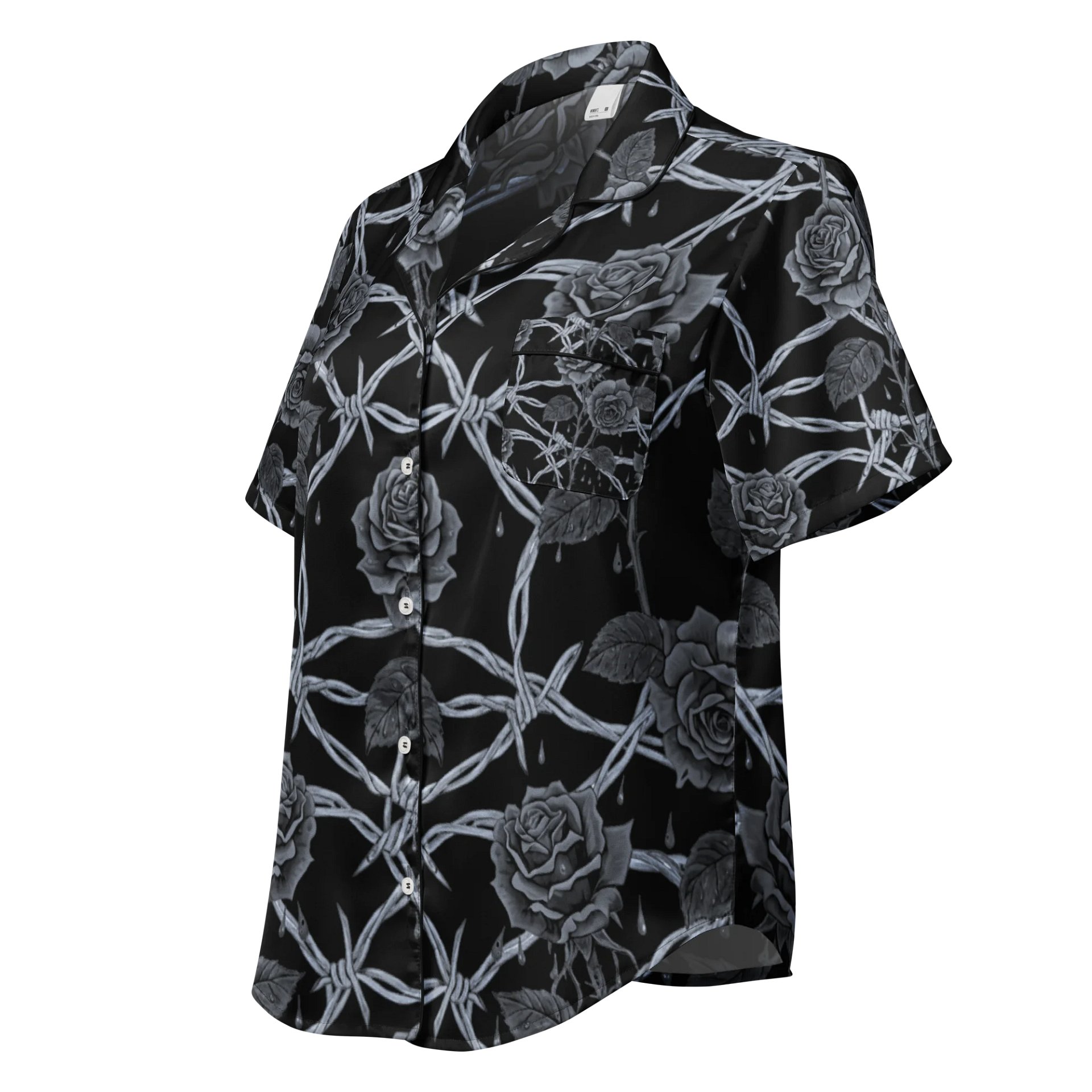 Grayscale Barbed Wire & Rose Pajama Top product image (1)