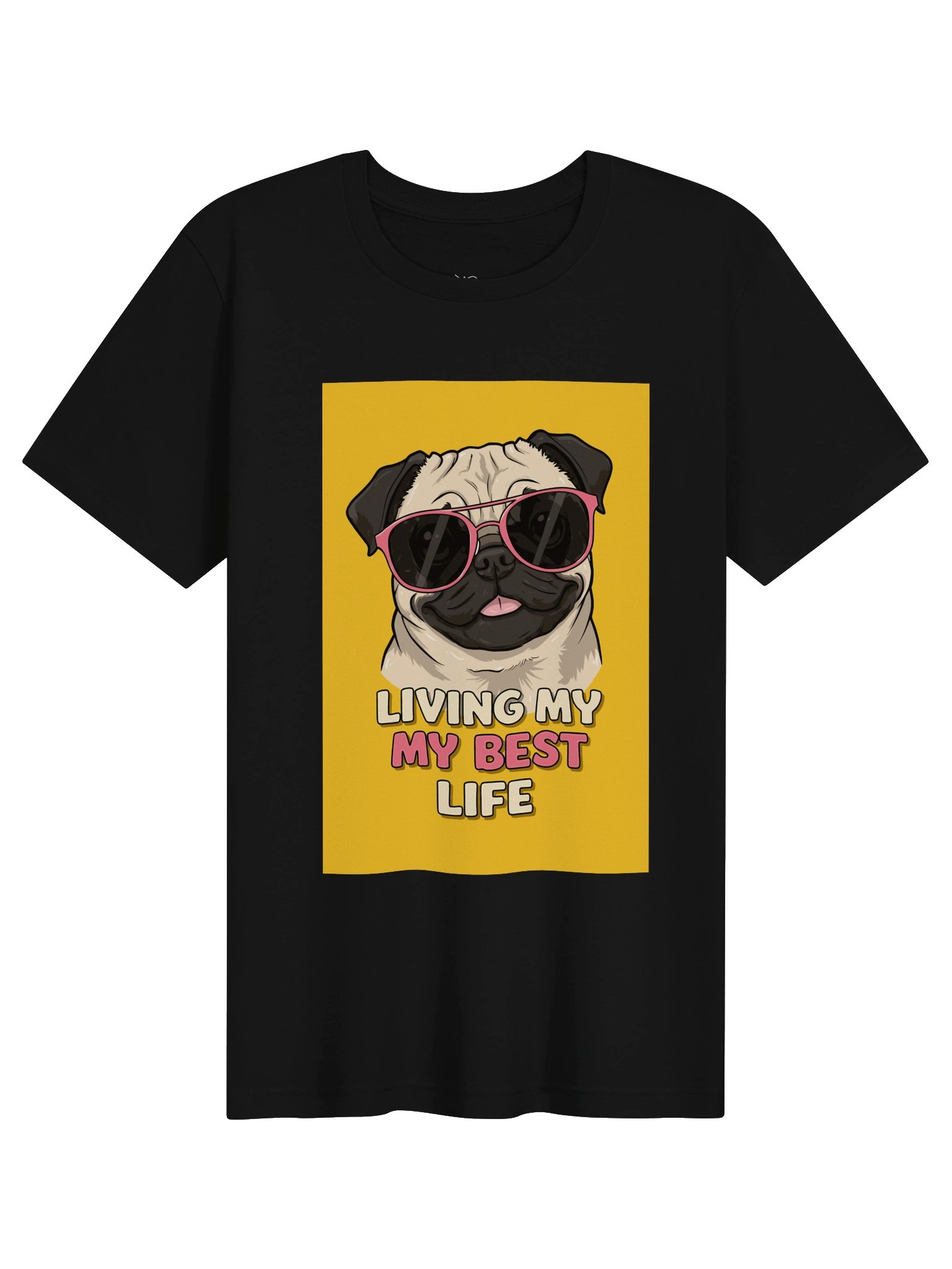 Women’s Pug Living My Best Life T-Shirt – Funny Dog Sunglasses Design product image (2)