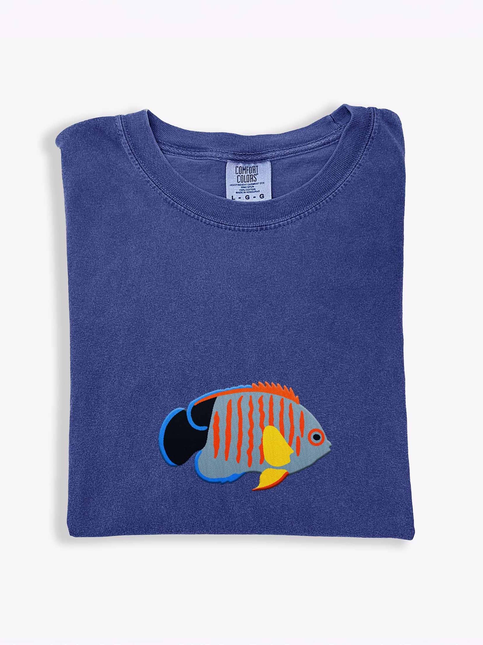Eibli Angelfish Embroidered Shirt | Orange-Lined Dwarf Angelfish Reef Fish Tee | Saltwater Aquarium Apparel product image (1)