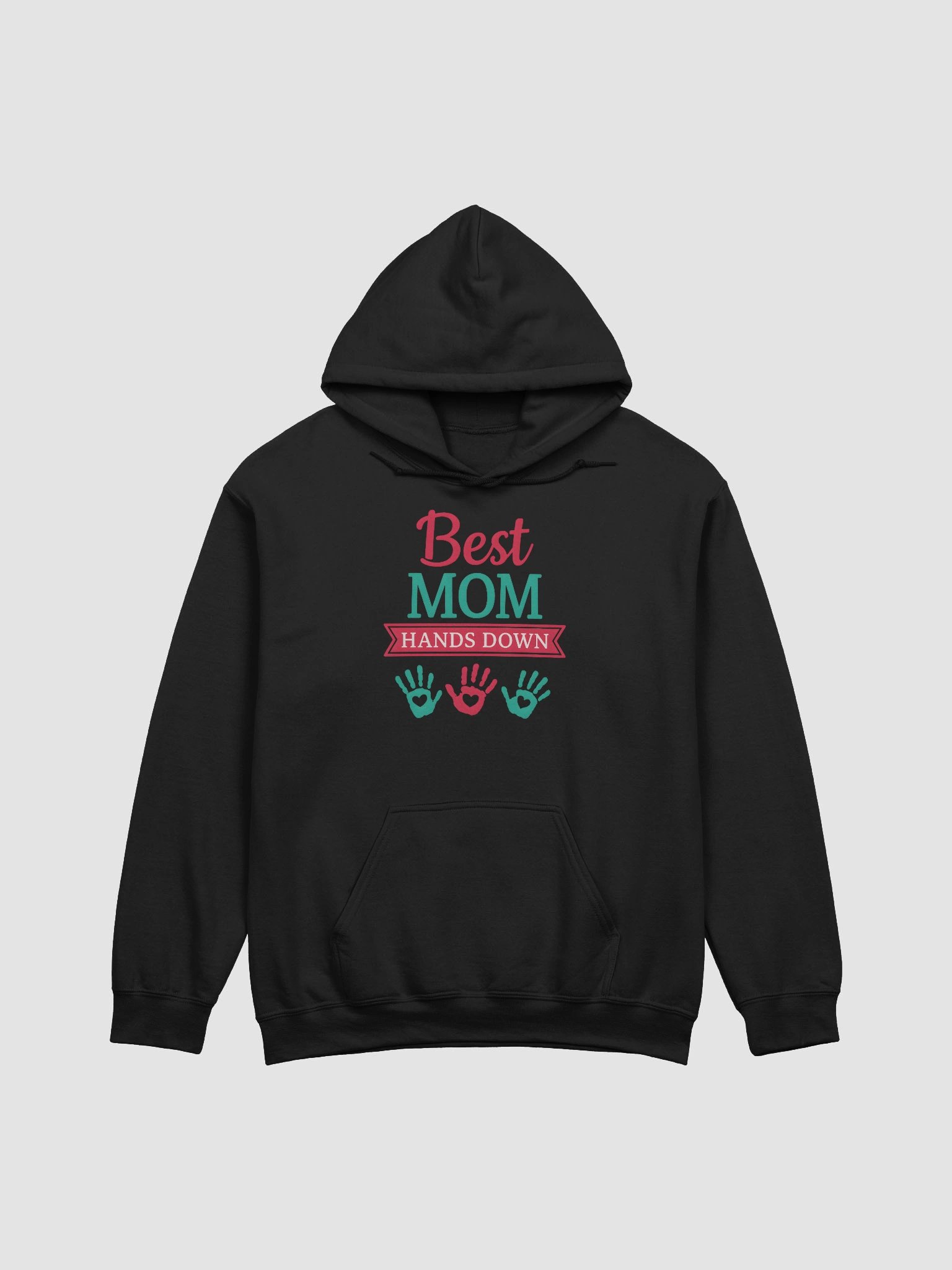 Best Mom Hands Down Hoodie – Cozy & Colorful Handprint Mother’s Day Gift product image (1)