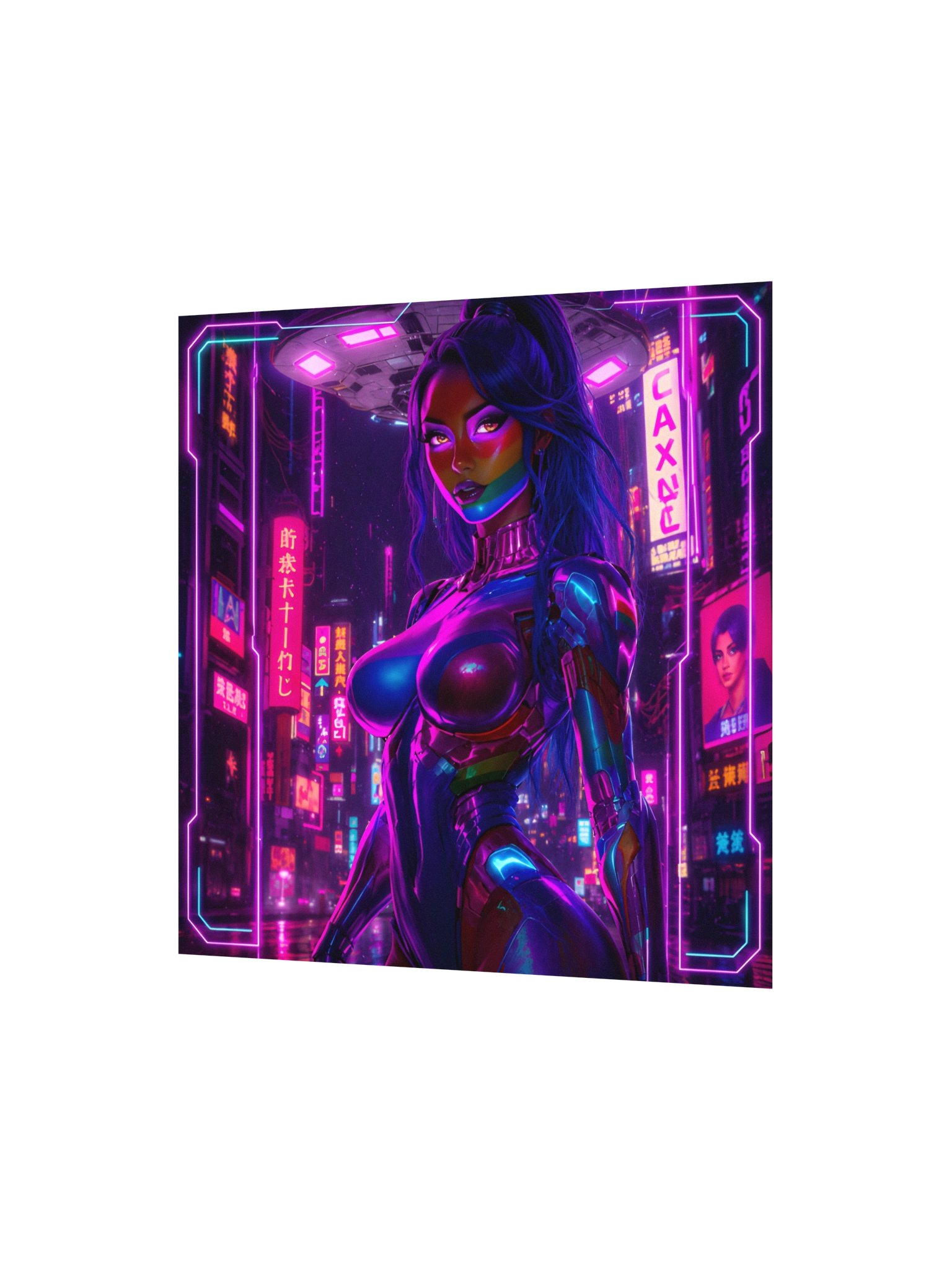 "Neon Cyberpunk Woman - Futuristic City Night Poster" product image (3)