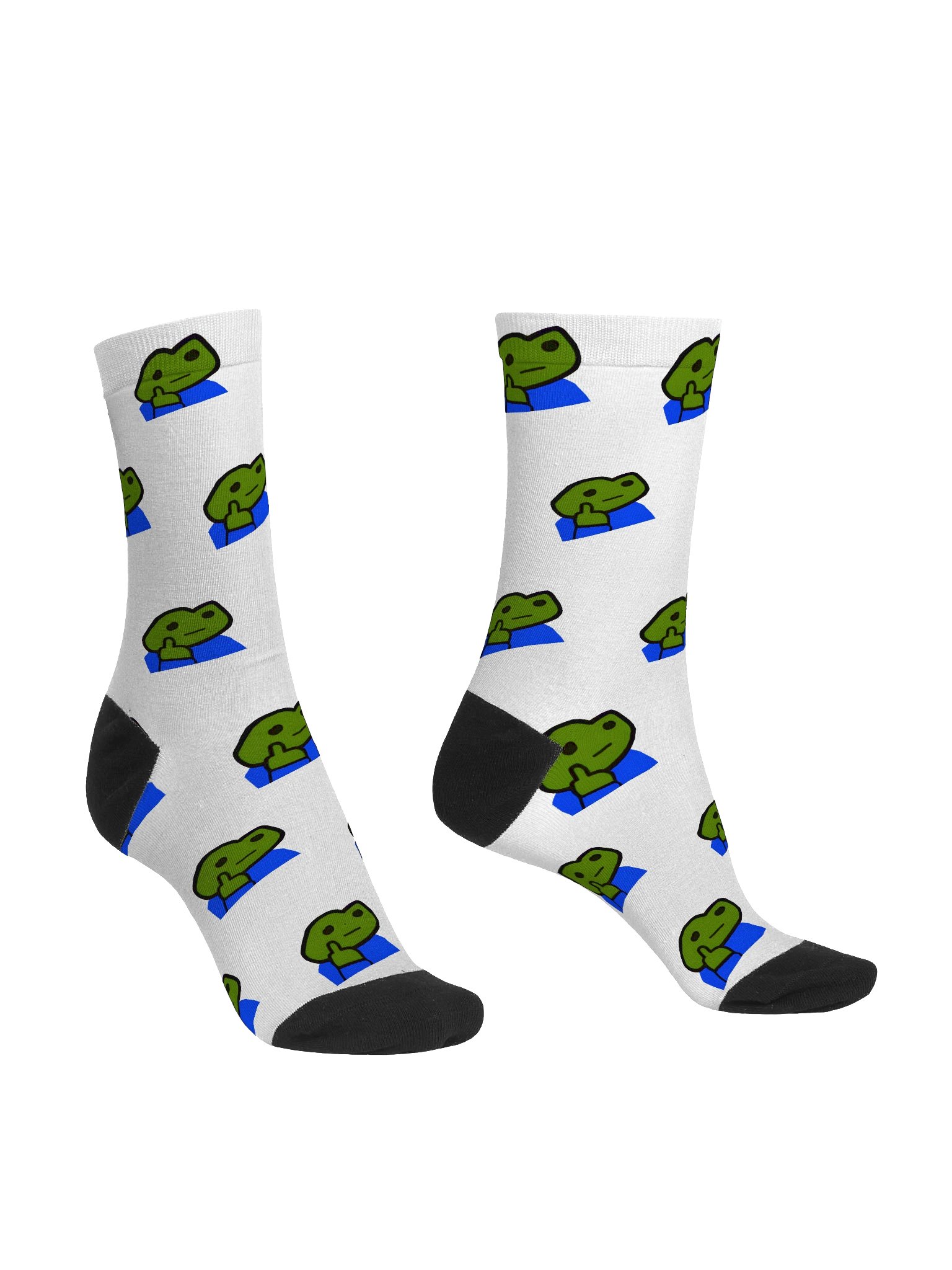 Premium Sustainable Crew Socks — Green Mascot & Blue Geo Tiles product image (3)