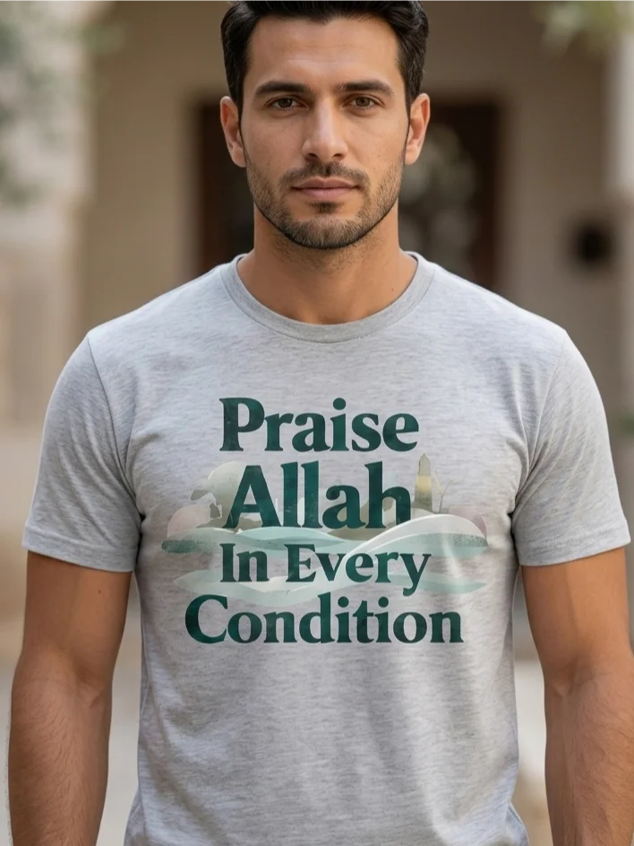 Praise Allah In Every Condition Graphic Tee | Wavy Script Mantra | Timeless Faith Resilience product image (1)
