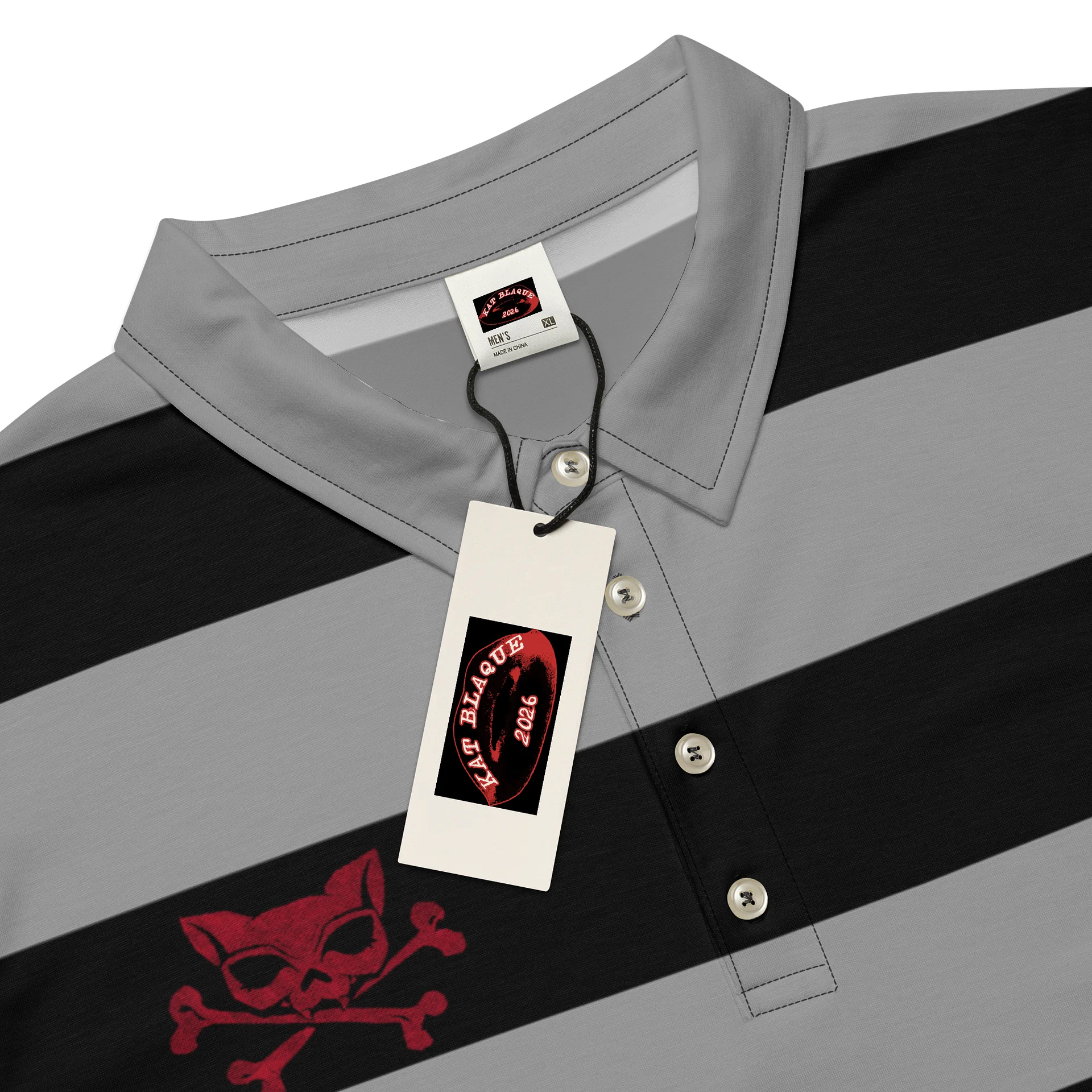 Light Grey and Blaque Kat Skull Polo product image (4)