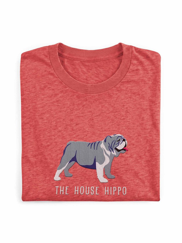 The House Hippo T-Shirt(Embroidered) of an English Bulldog(Blue & White) product image (1)