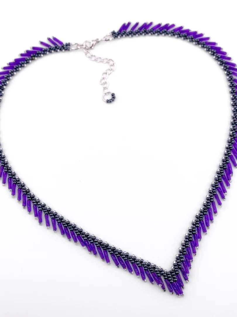 Bugle Bead Fringe Necklace - Purple product image (3)