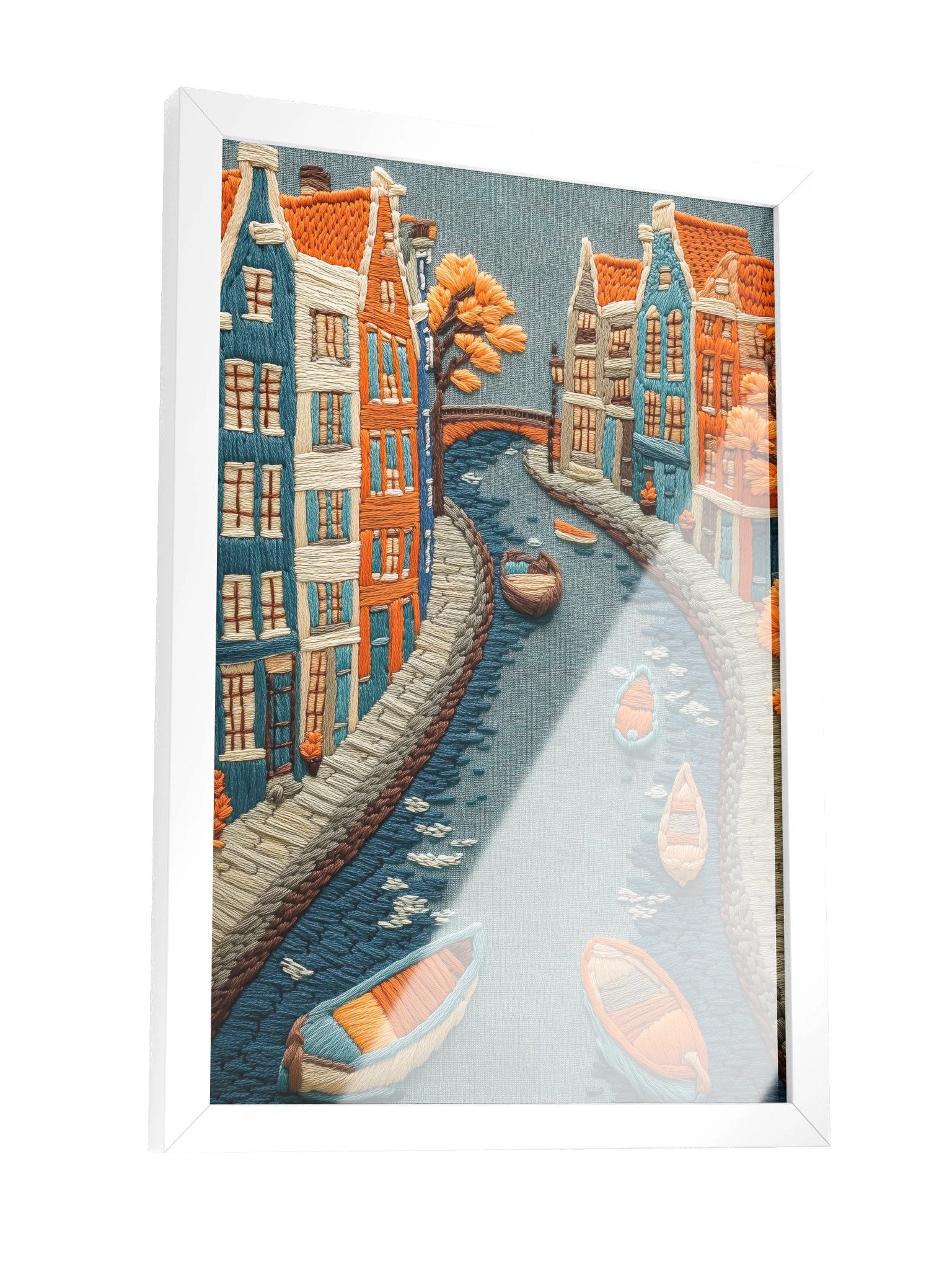 Along the Canals of Bruges | Embroidery-Style Wall Art — Framed Print product image (3)