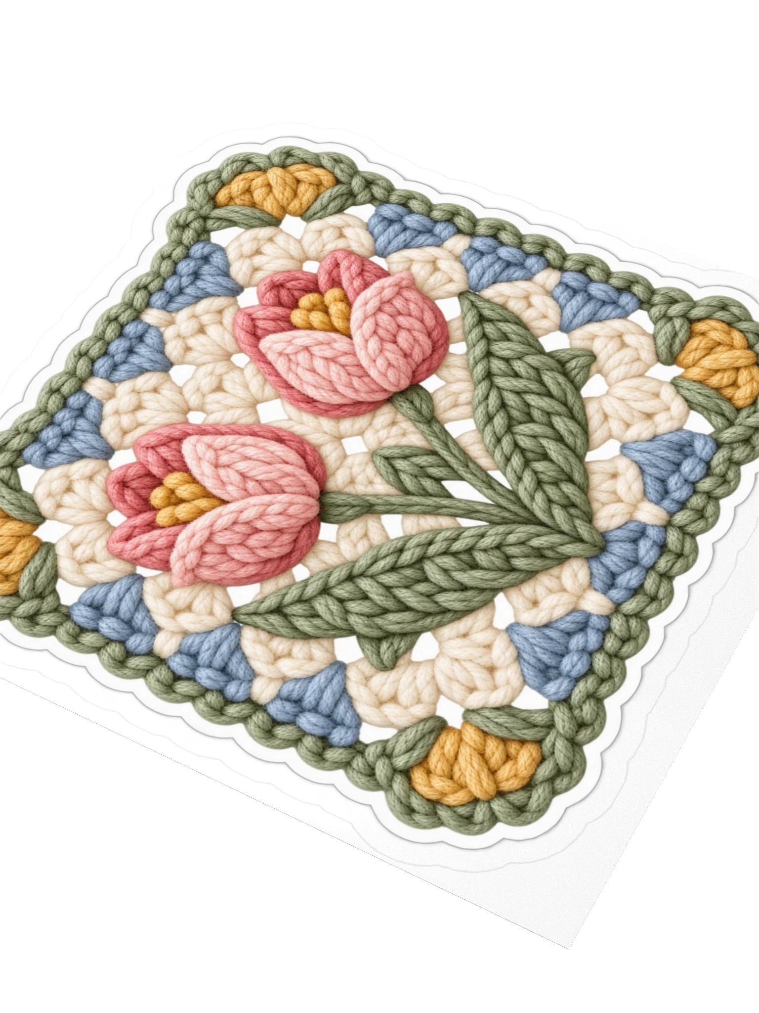 Tulip Granny Square Sticker | Pink Floral Crochet Water Bottle Decal product image (3)