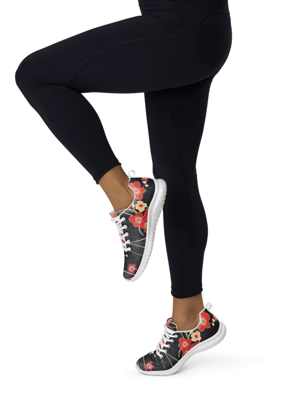 Japanese Kimono Floral Women's Athletic Shoes | Black Cherry Blossom Sneaker product image (5)