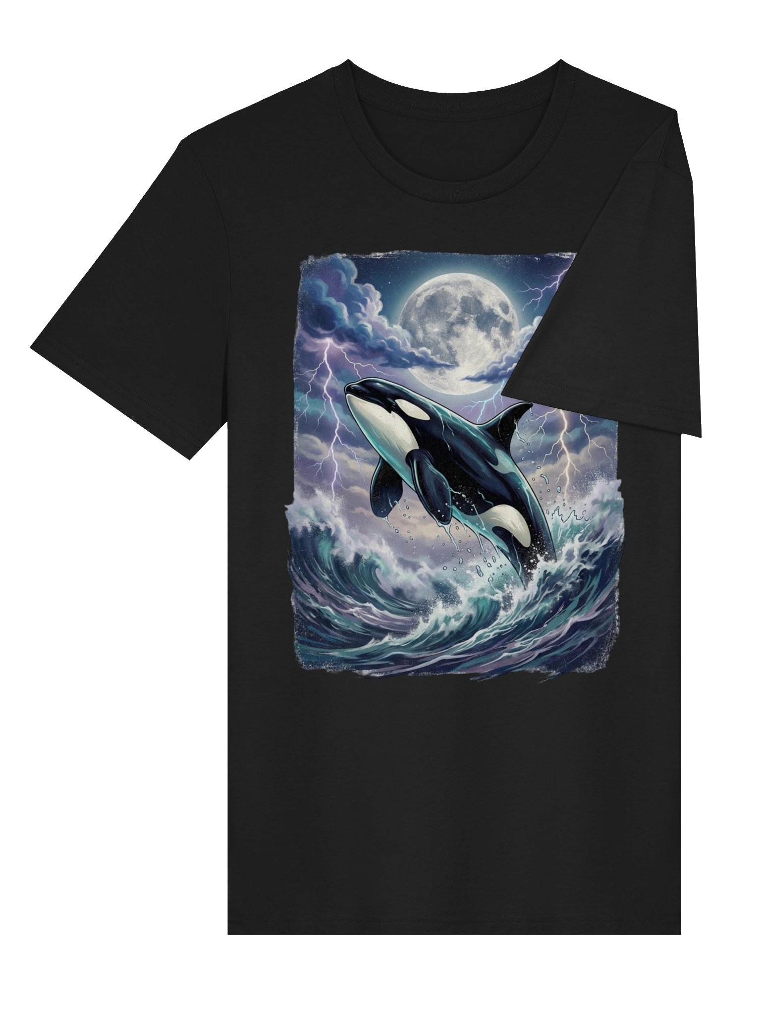 Vintage Killer Whale T-Shirt – 90s Retro Ocean Graphic, Orca Under Moon & Stormy Sky product image (13)