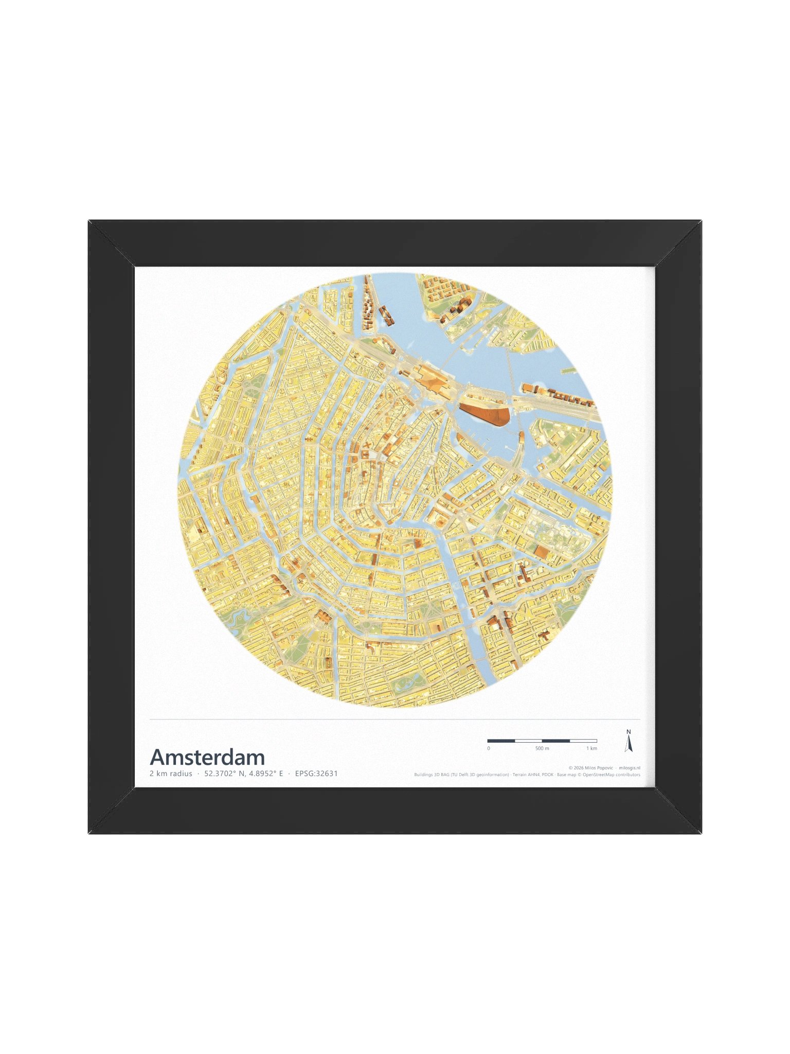Amsterdam — Path-Traced 3D City Map · Framed Matte Poster product image (1)