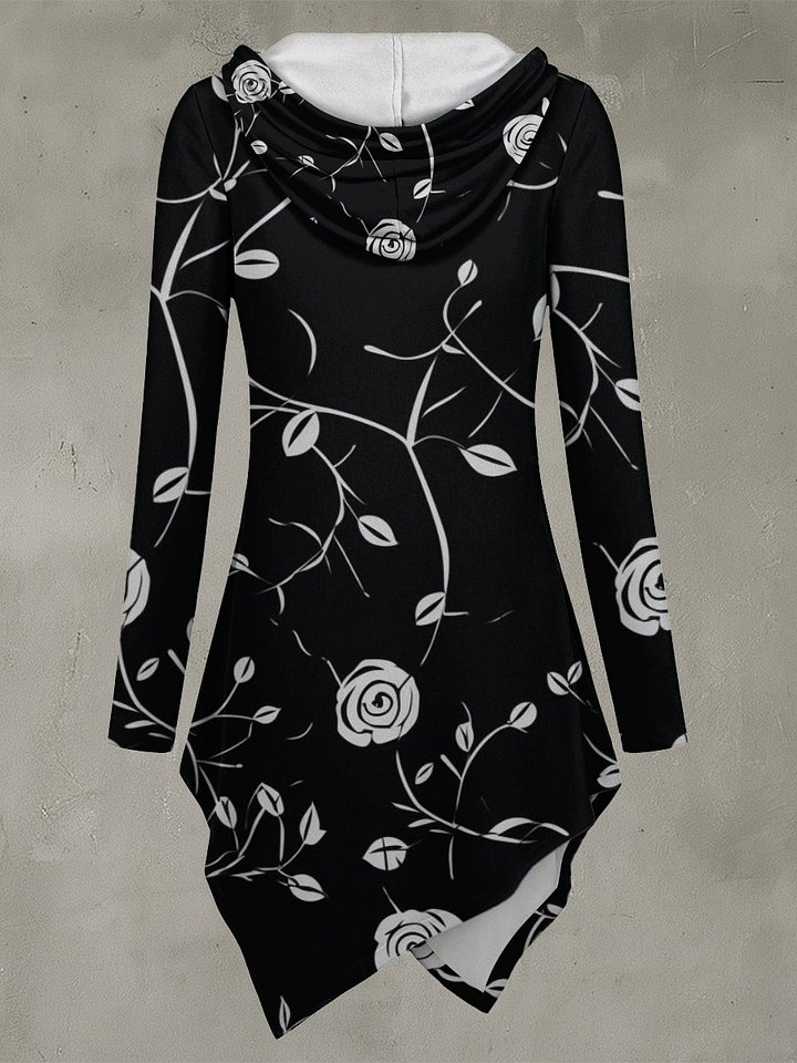 Dark Rose Vine Crossover Longline Hoodie product image (2)
