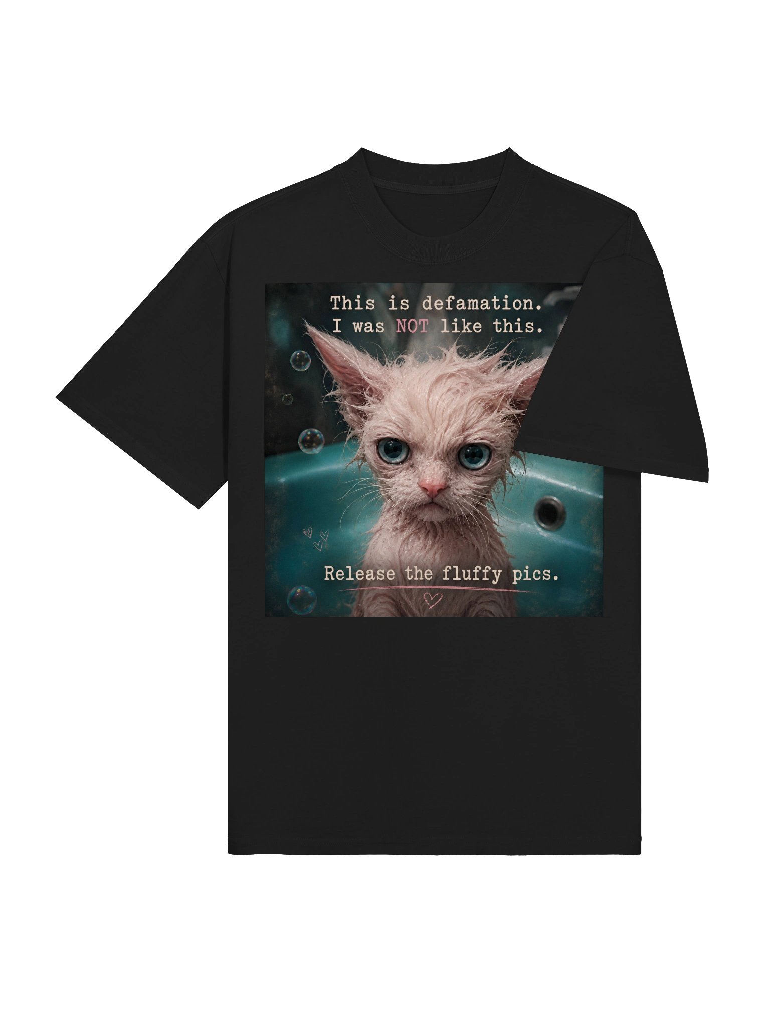 Funny Pink Cat T-Shirt | “This Is Defamation” Fluffy Cat Graphic Tee | Unisex Cat Lover Gift product image (5)