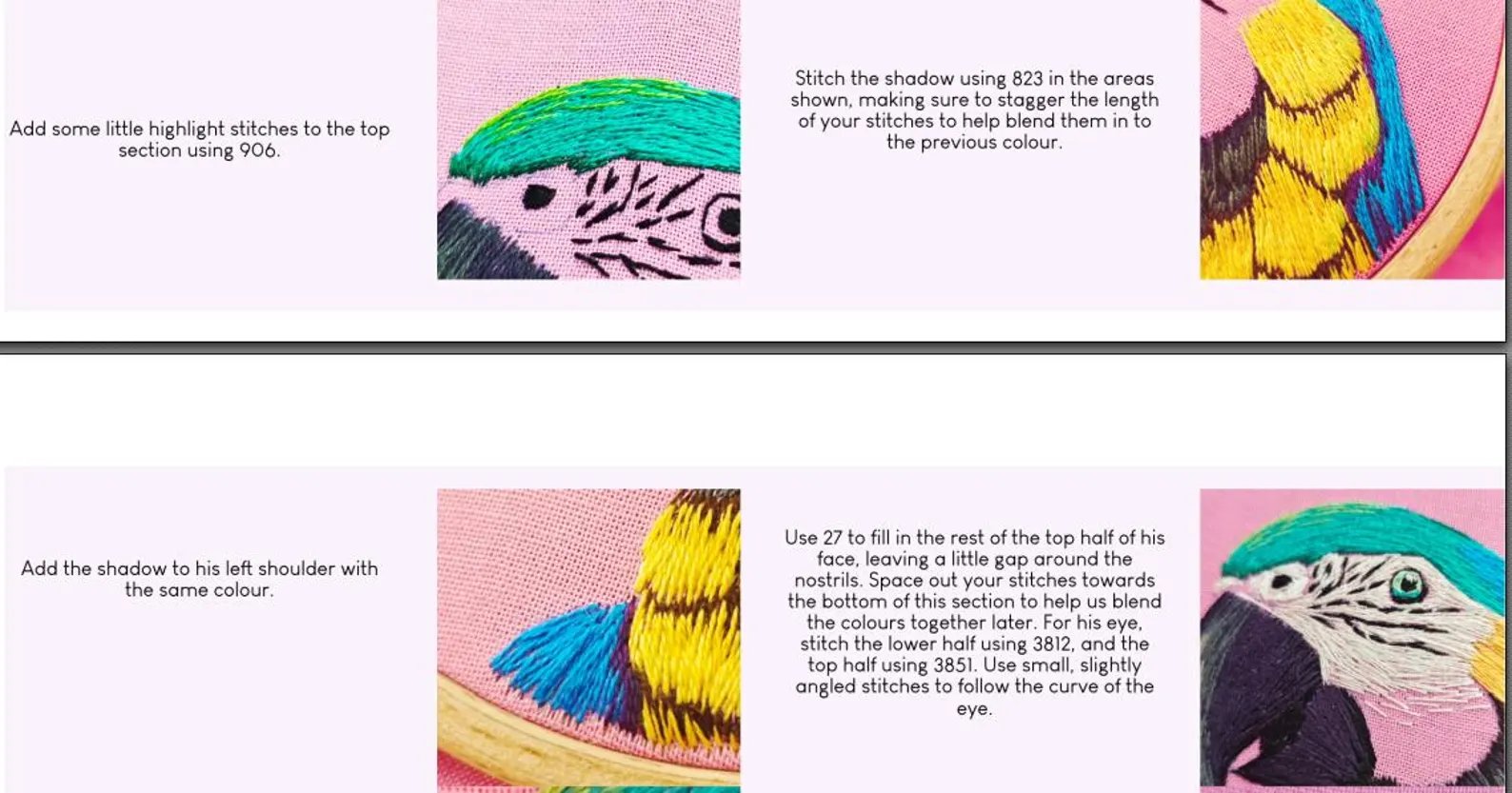 Parrot PDF embroidery pattern, step by step instructions for thread painted macaw product image (8)