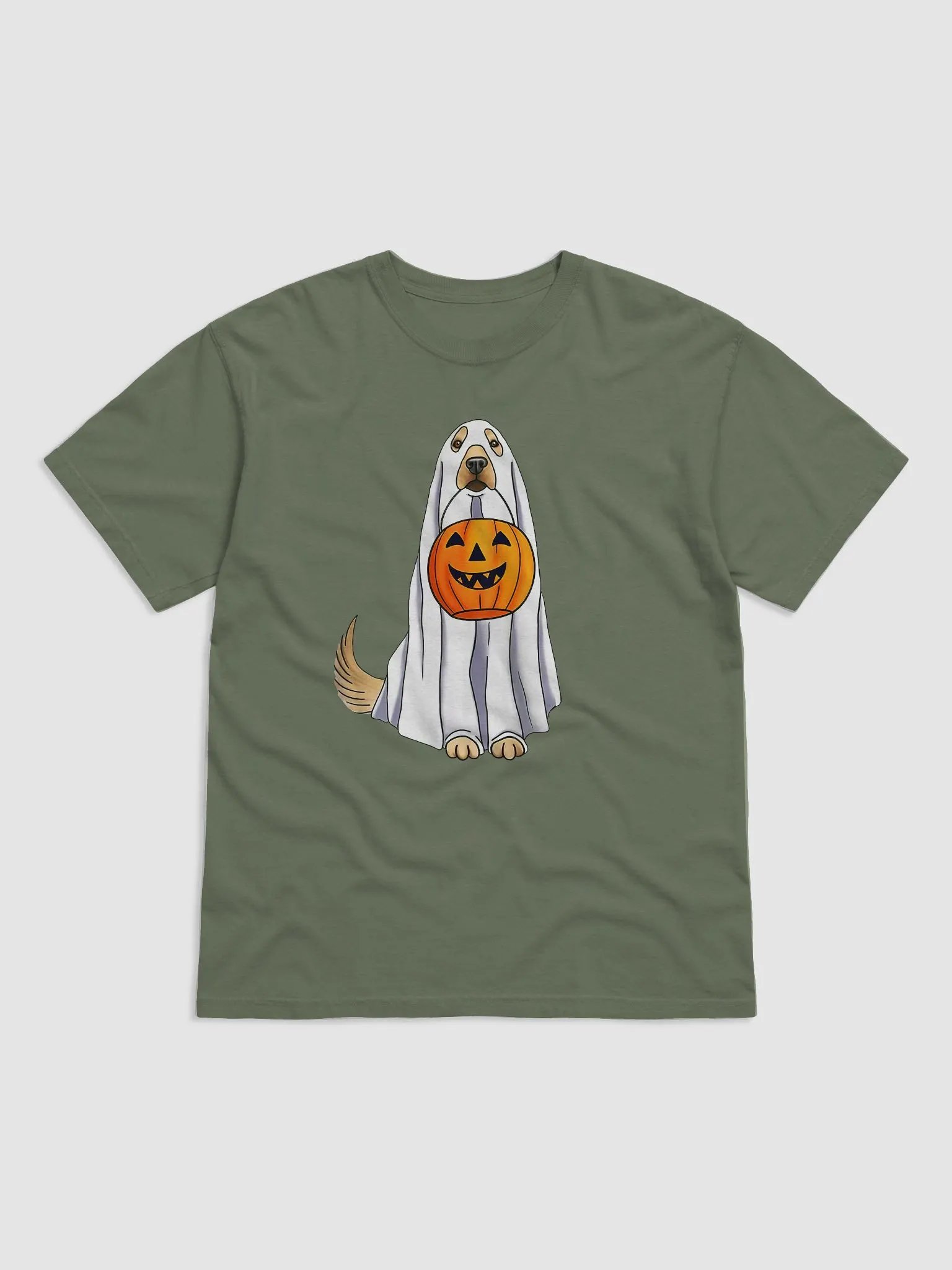 Funny Golden Retriever Halloween Tee | Cute Ghost Goldie Holding a Pumpkin Basket Halloween and Fall Shirt product image (1)