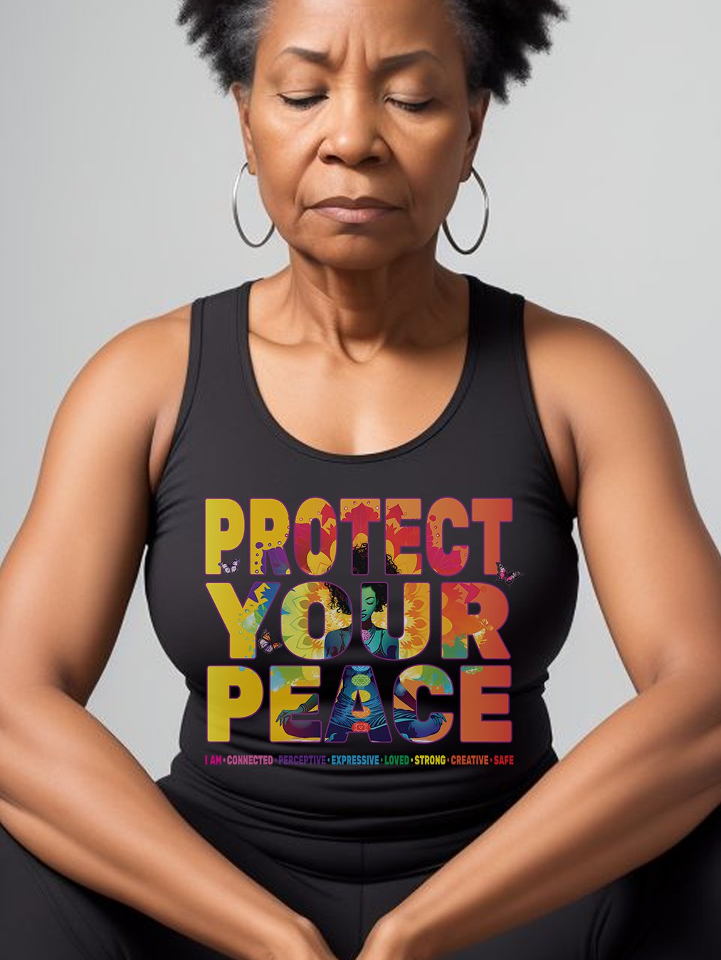 African American Woman Protect Your Peace 7 Chakra Meditation Yoga Pose Spirituality Tank Top product image (1)