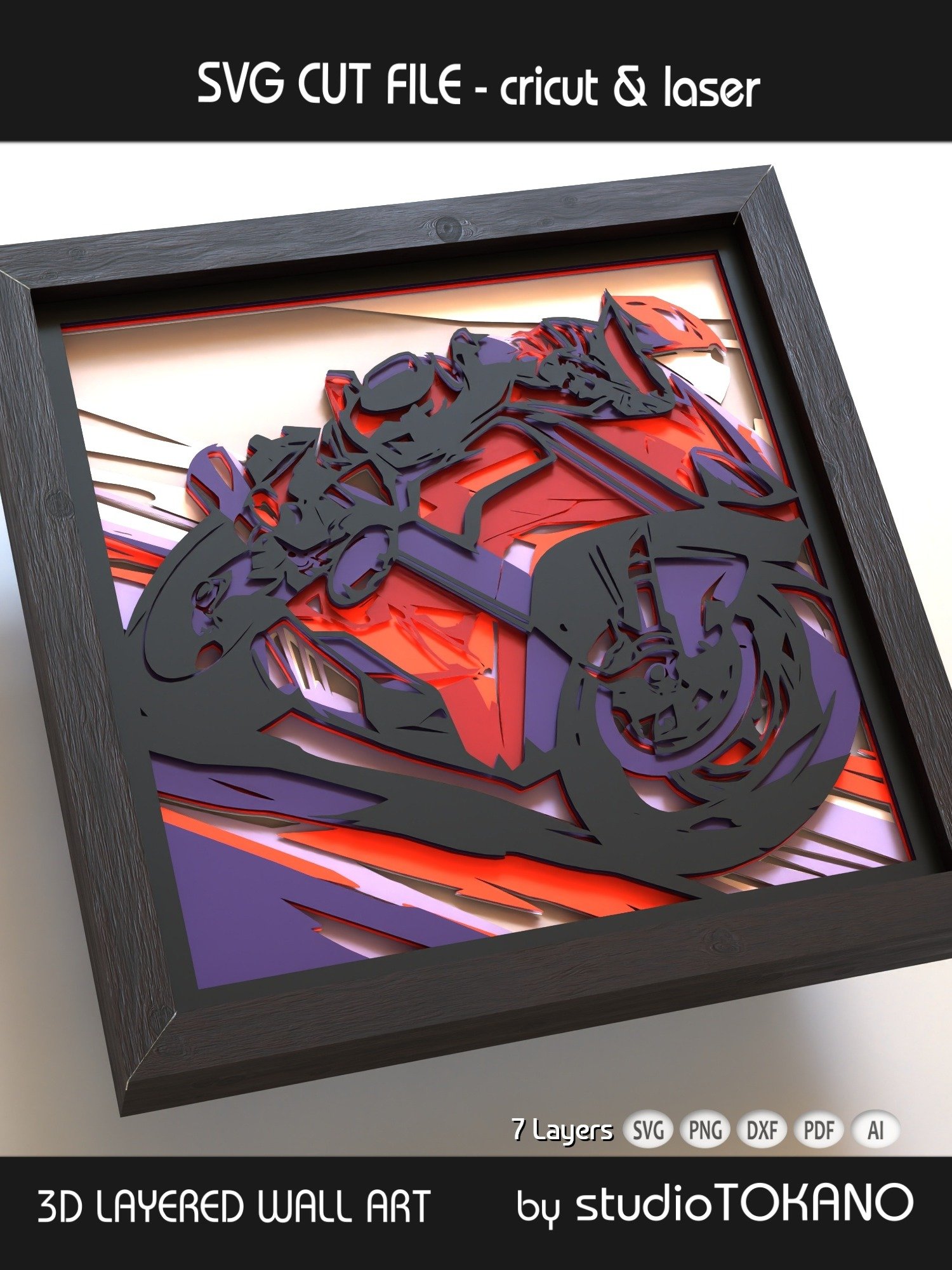 Motorcycle 3D Shadow Box SVG product image (8)