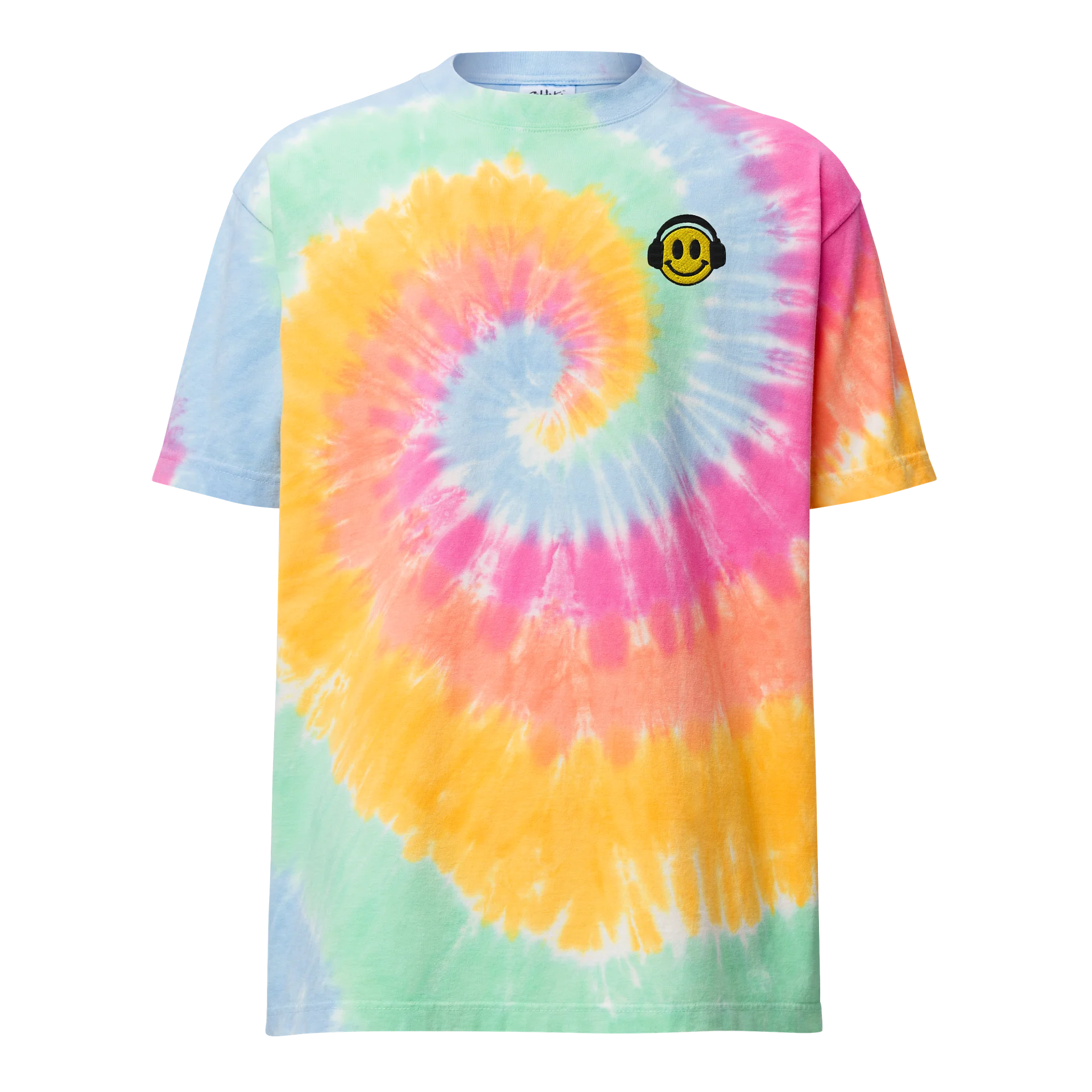 Embroidered Smiley Headphones Oversized Tie-Dye T-Shirt | Shaka Wear Heavyweight Tee product image (4)