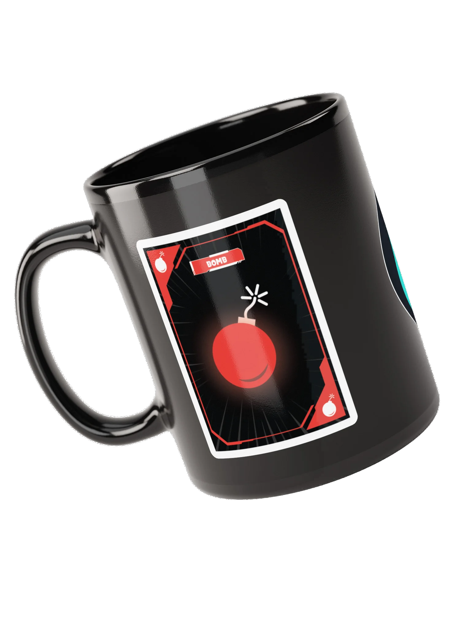 Black ceramic glossy coffee cup - main logo and Bomb card (11 or 15 oz) product image (5)