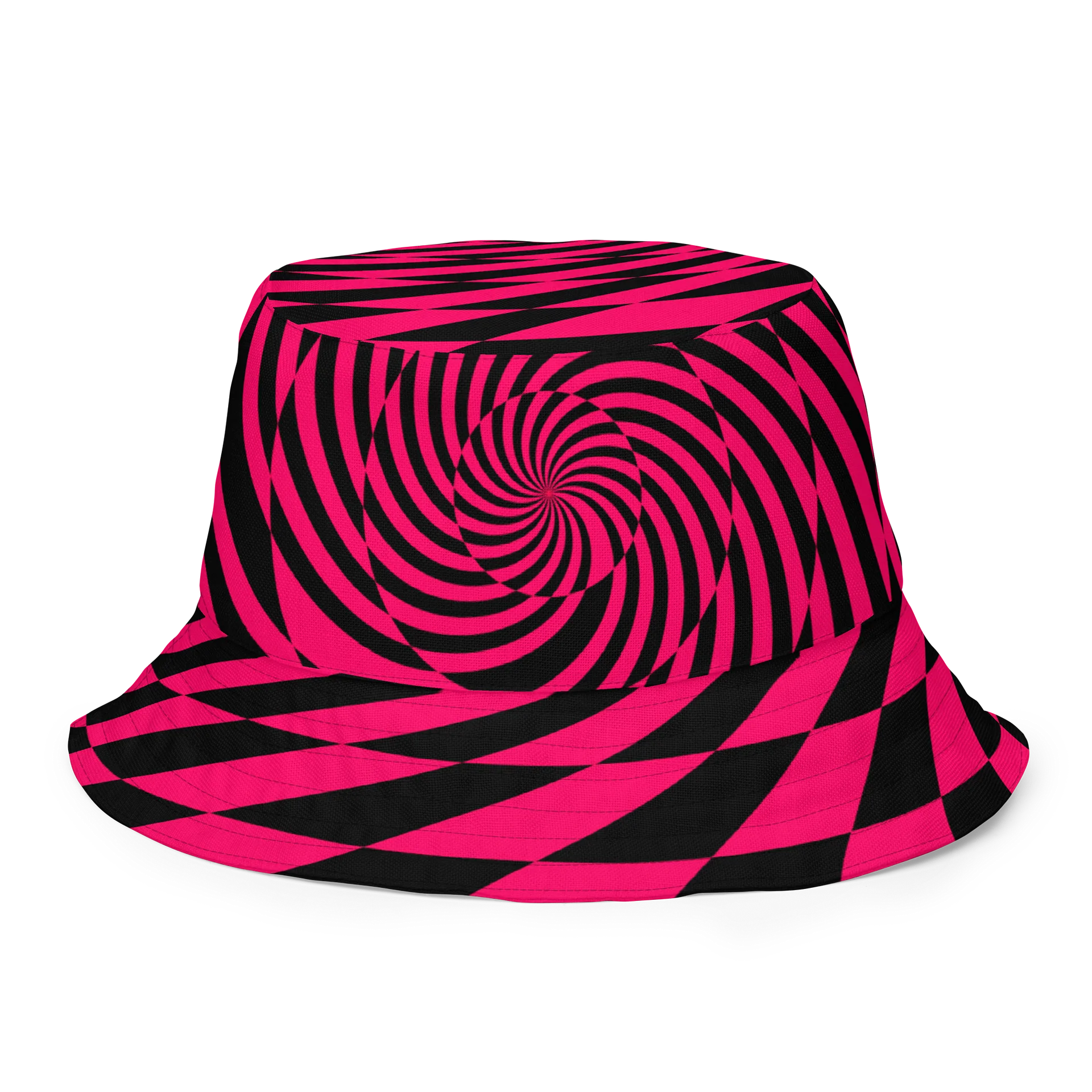 Psychedelic Spirals Rave Reversible Bucket Hat, Trippy EDM Festival Accessory, Black Neon Green Pink Checkers Techno Dance Party Fashion product image (3)