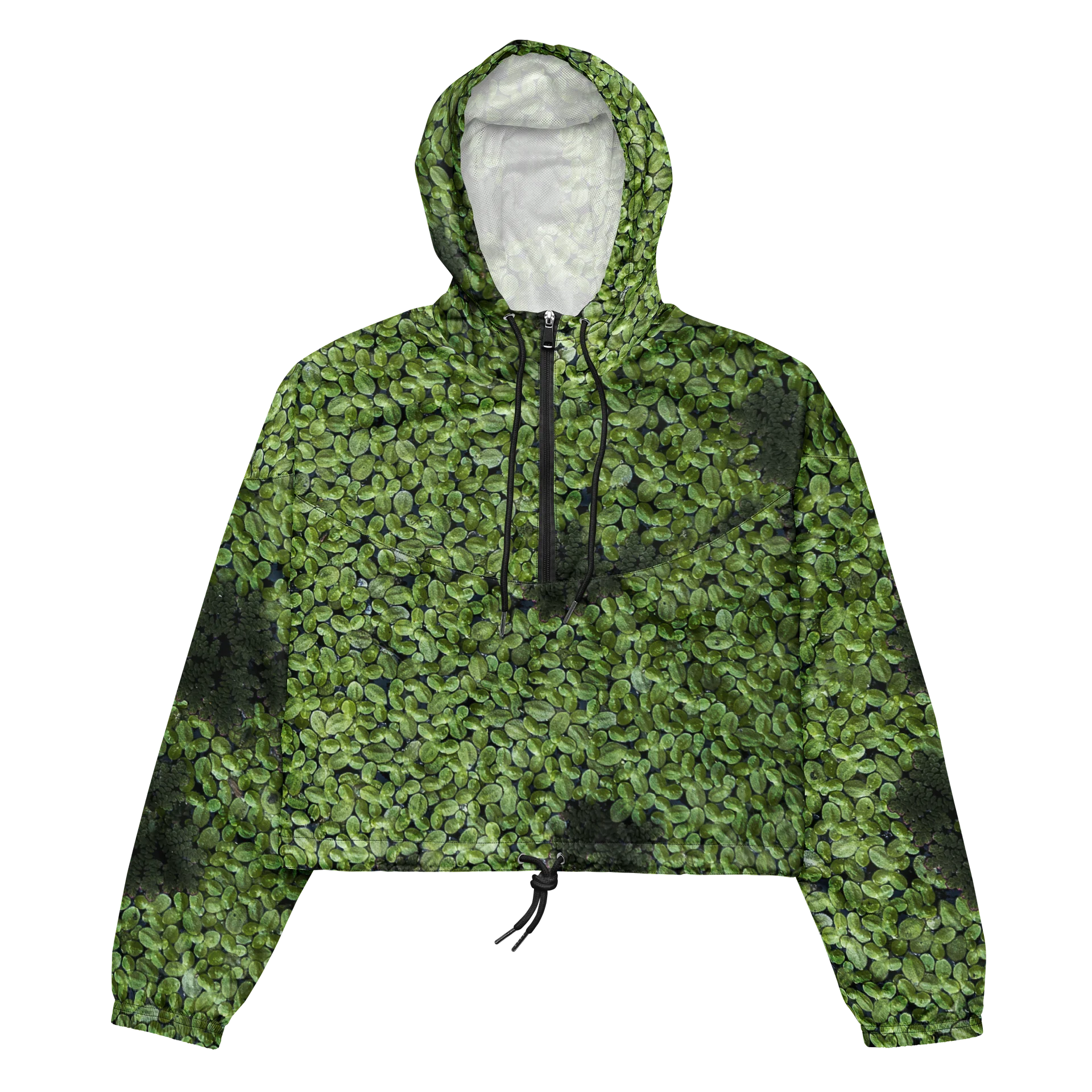 Verdant Life Dark Women's All-Over Print Lush Foliage Cropped Windbreaker product image (2)