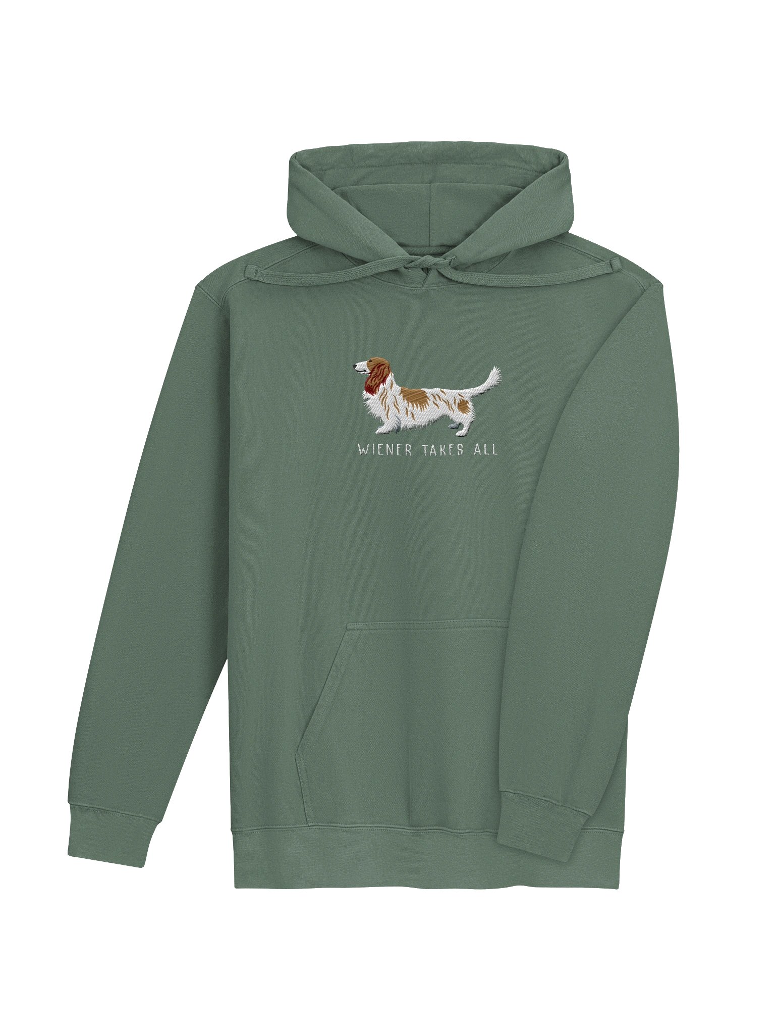 Wiener Takes All Premium Hoodie (Embroidered) of a Longhaired Dachshund(Pied Brown & White) product image (16)
