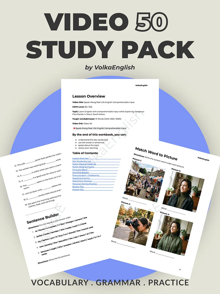 Speak Along Real Life English Comprehensible Input - Video 50 Study Pack product image (1)