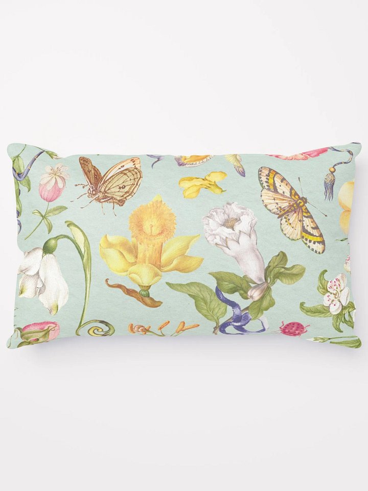 Vintage-Inspired Floral & Butterfly All-Over Print Pillow – Mint Green product image (1)
