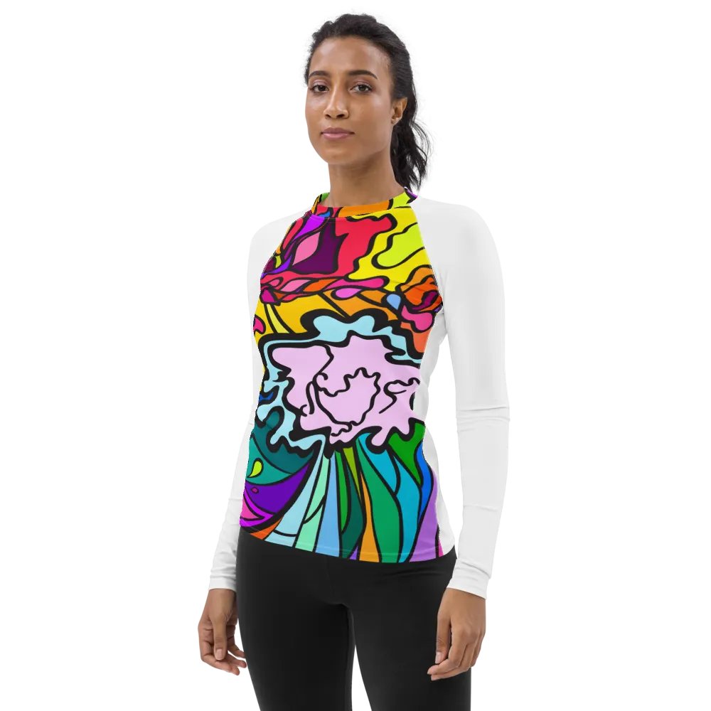 Vibrant Swirls All-Over Print Rash Guard for Women.- Wave at Sunset product image (3)