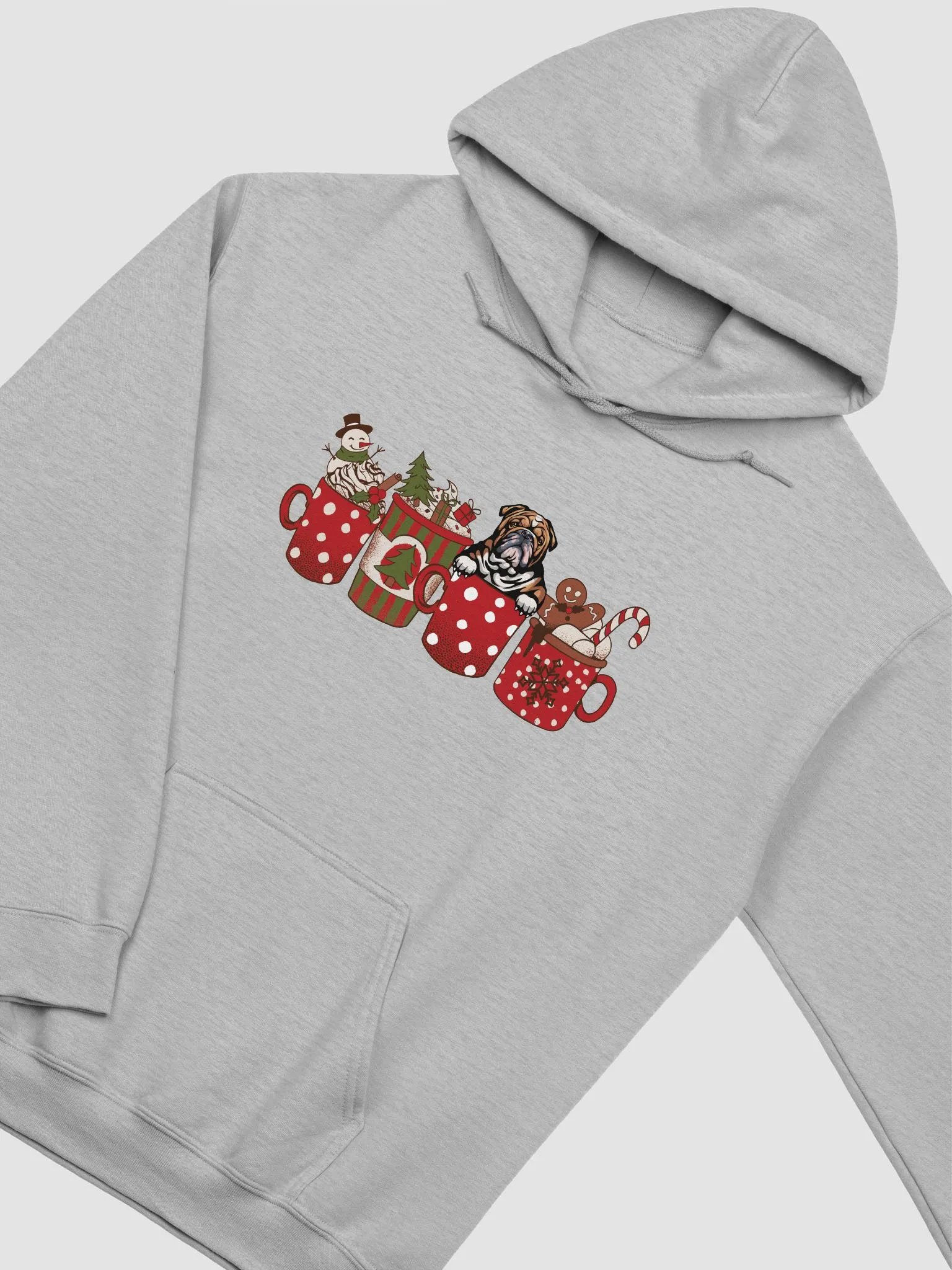 Cute English Bulldog in a Christmas Cup Hooded Sweatshirt | Funny Christmas Pup in a Cup product image (25)