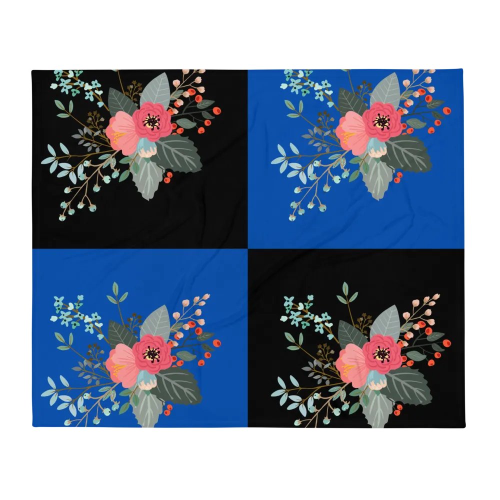 Flower on Black and Blue Pattern Throw Blanket | Floral Pattern Blanket product image (2)