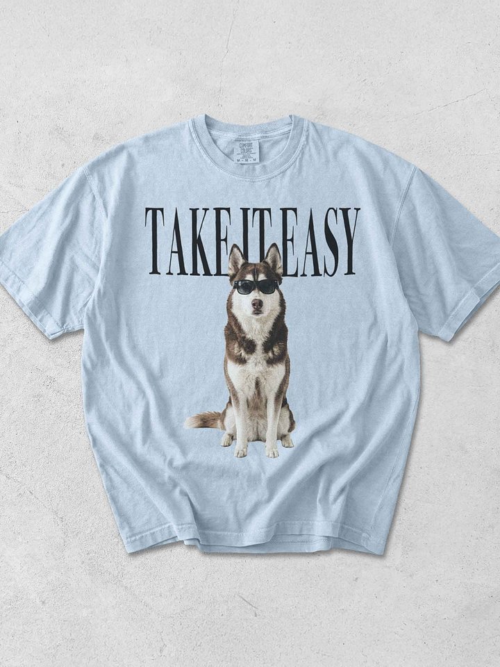 Take It Easy '90s Pop Vintage-Style T-Shirt for Siberian Husky(Brown & White) Owners product image (1)