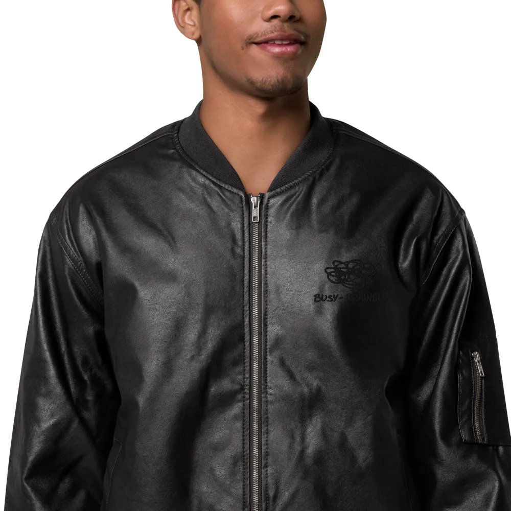BUSY-BRAINED MONOCHROME BLACK FAUX LEATHER JACKET product image (1)