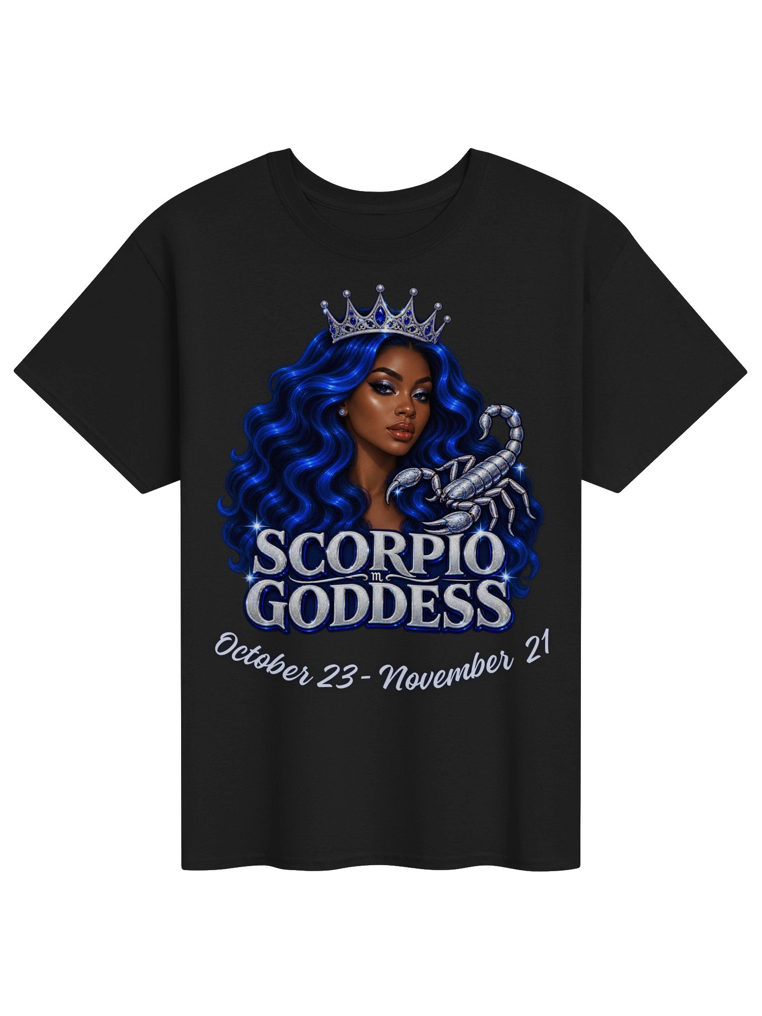 Scorpio Goddess Blue Hair Zodiac Tee product image (1)