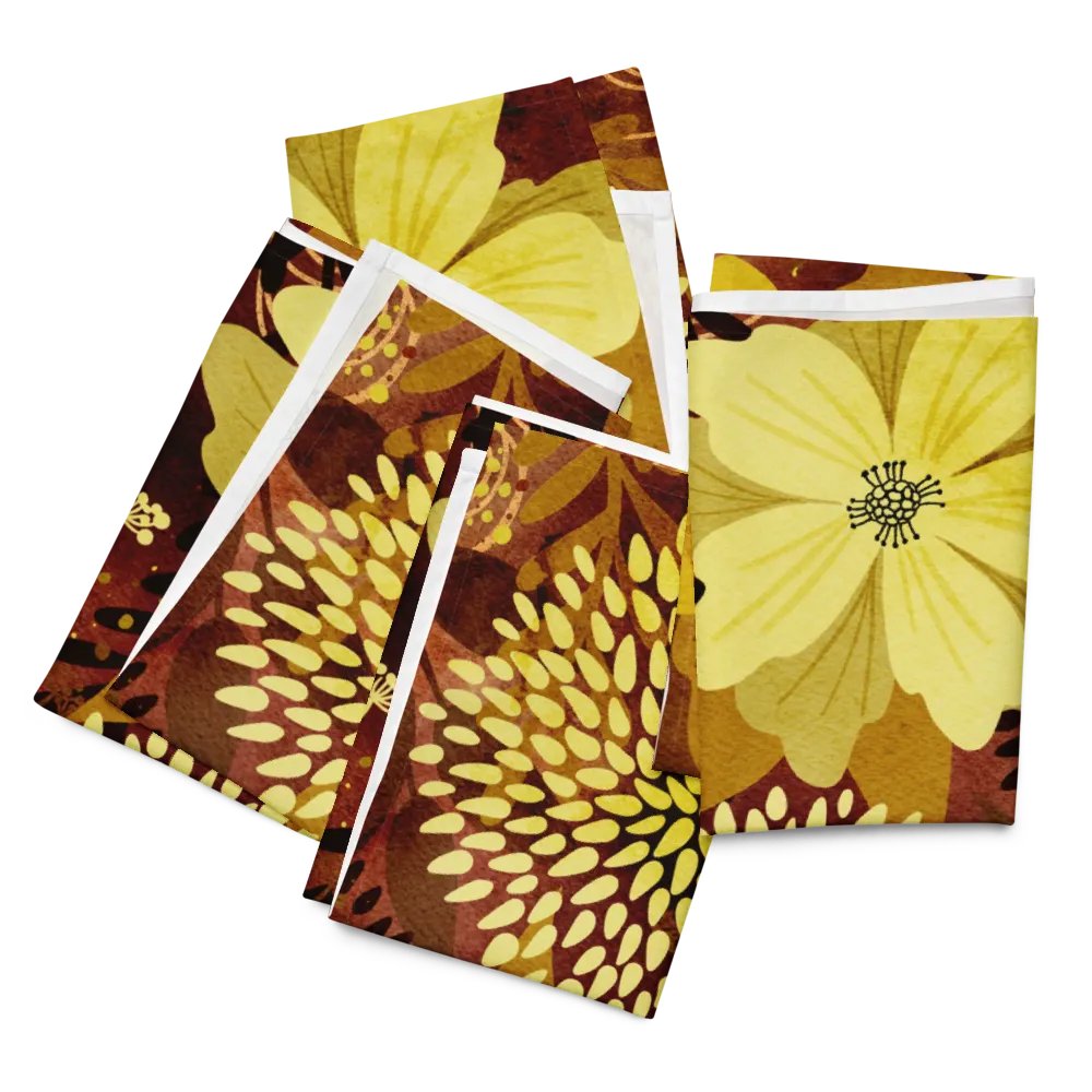 Watercolor Florals Yellow Brown Cloth Napkins 4pcs product image (3)