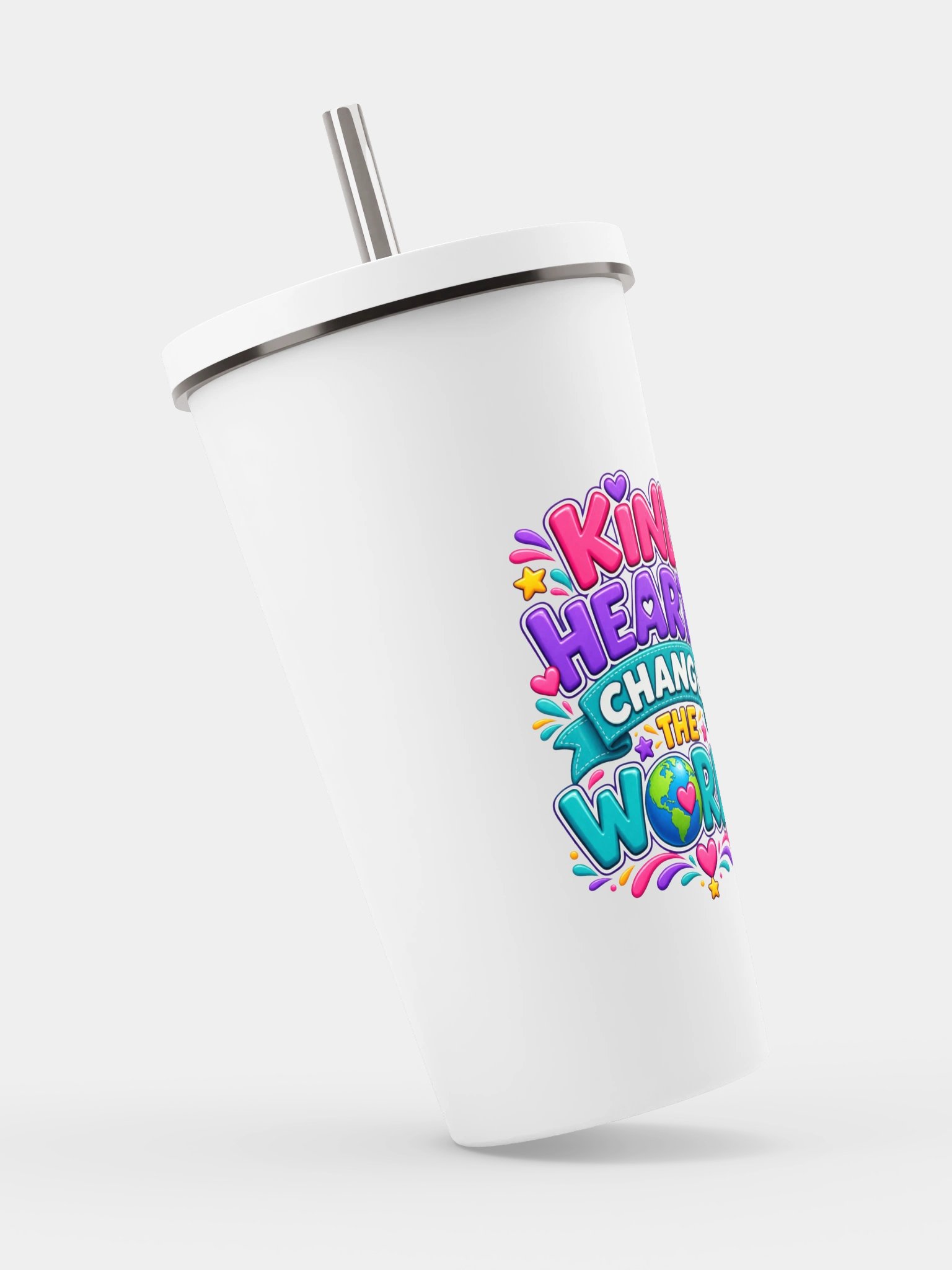 Stainless Steel Insulated Inspirational Tumbler with a Straw - Kind Hearts Change the World. product image (2)