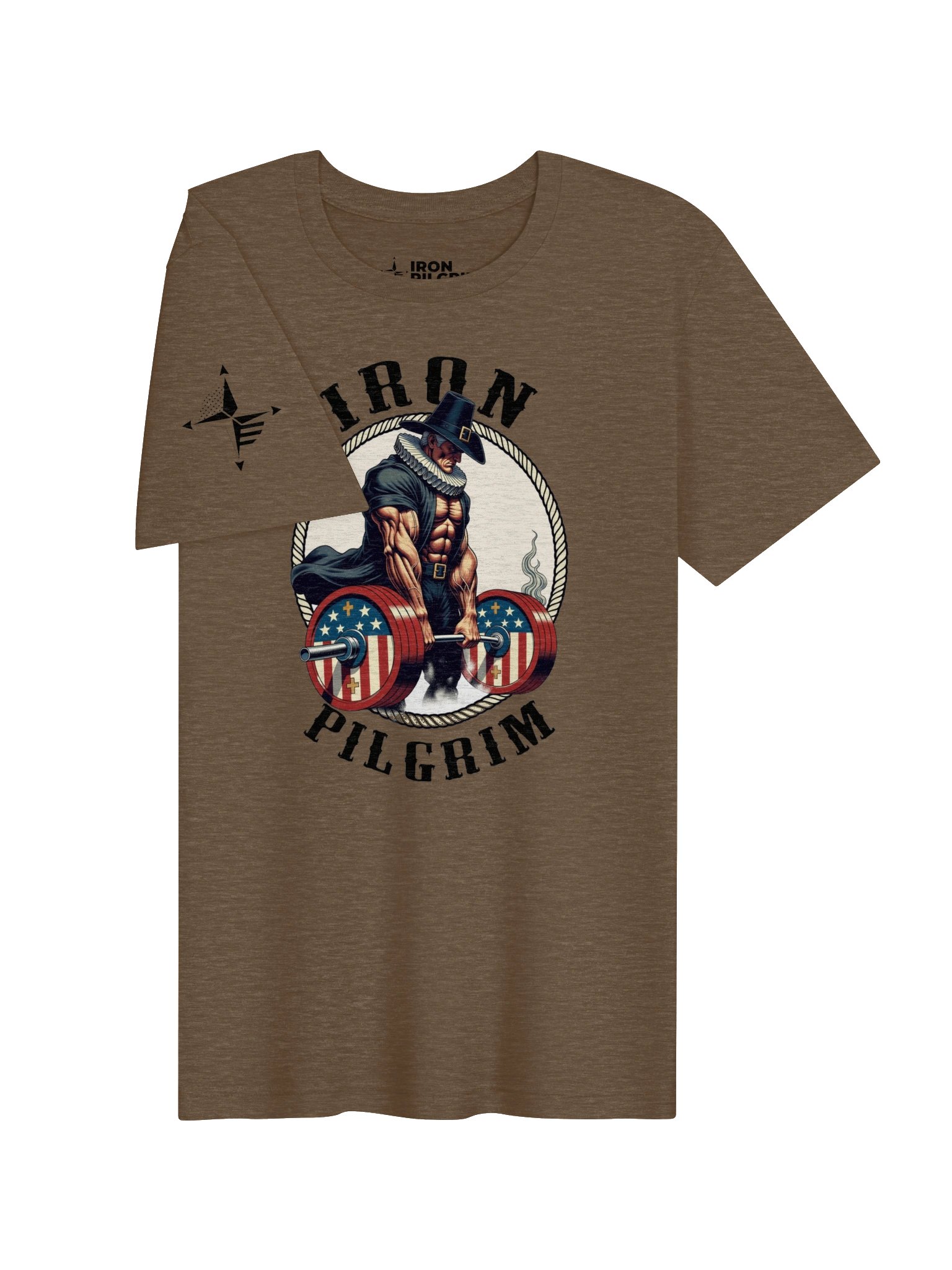 Iron Pilgrim Deadlift Badge T-Shirt – Muscular Pilgrim Lifting Weights Gym Tee product image (53)