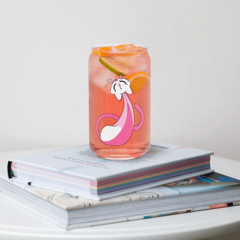 Calming Pink Cat Can-Shaped Glass product image (5)